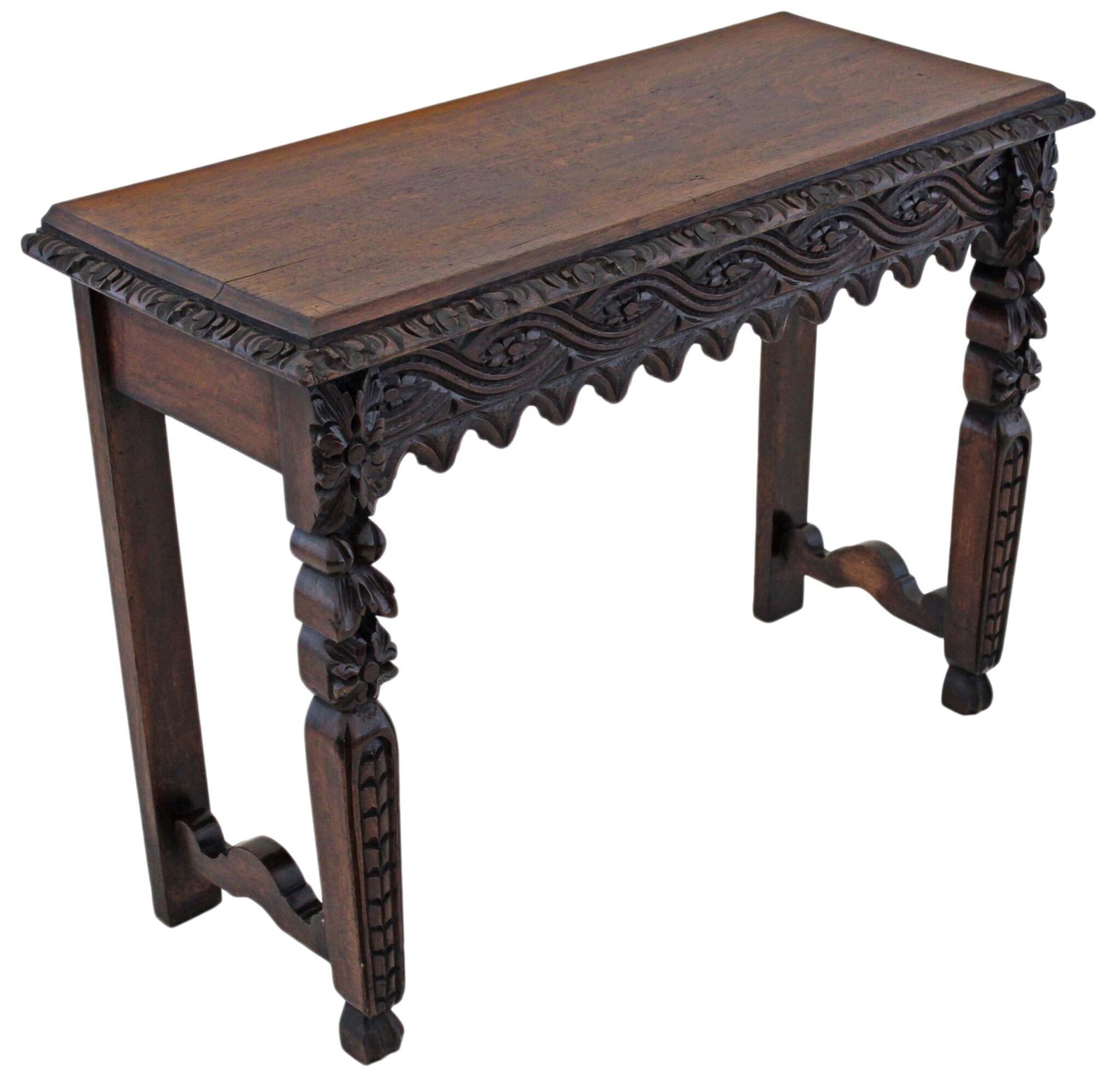 Antique 19th Century Victorian Heavily Carved Oak Side Writing Desk Table photo vinterior