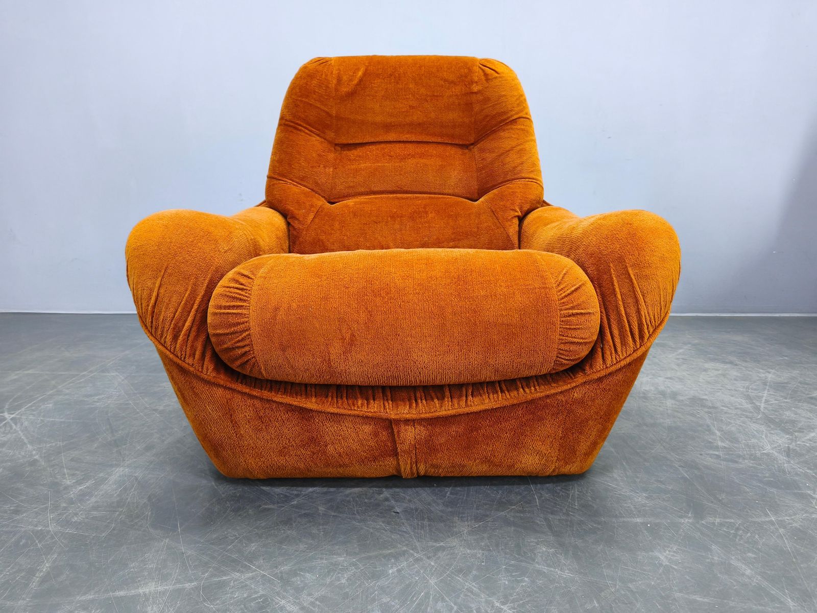 Pair Of Italian Space Age Lounge Chairs, Orange Upholstery, 1970s photo vintage