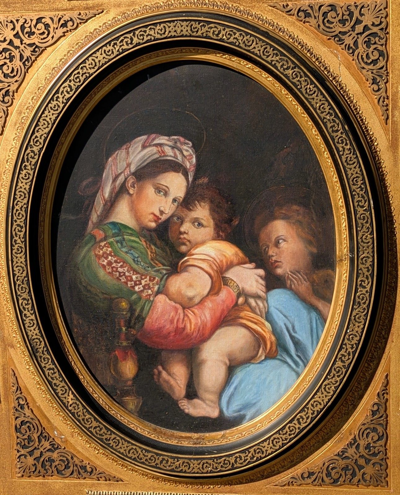 Large Oil Painting Madonna & Child After Raphael photo 985.0
