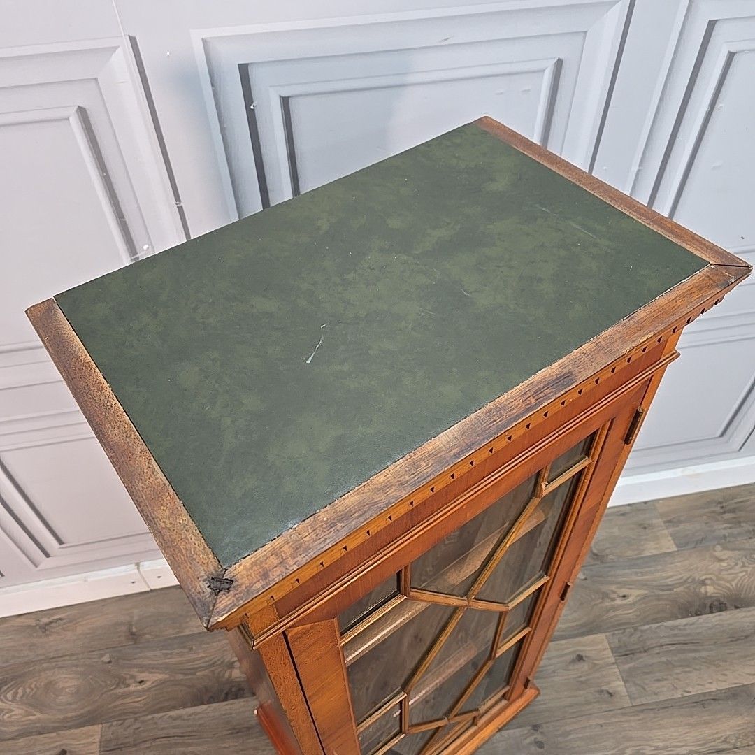Antique Style Display Cabinet Glazed Door Cupboard Inlaid Wood Slim Bookcase photo for sale