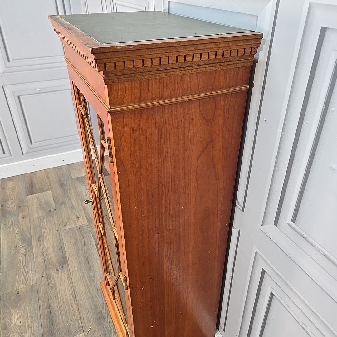 Antique Style Display Cabinet Glazed Door Cupboard Inlaid Wood Slim Bookcase photo buy