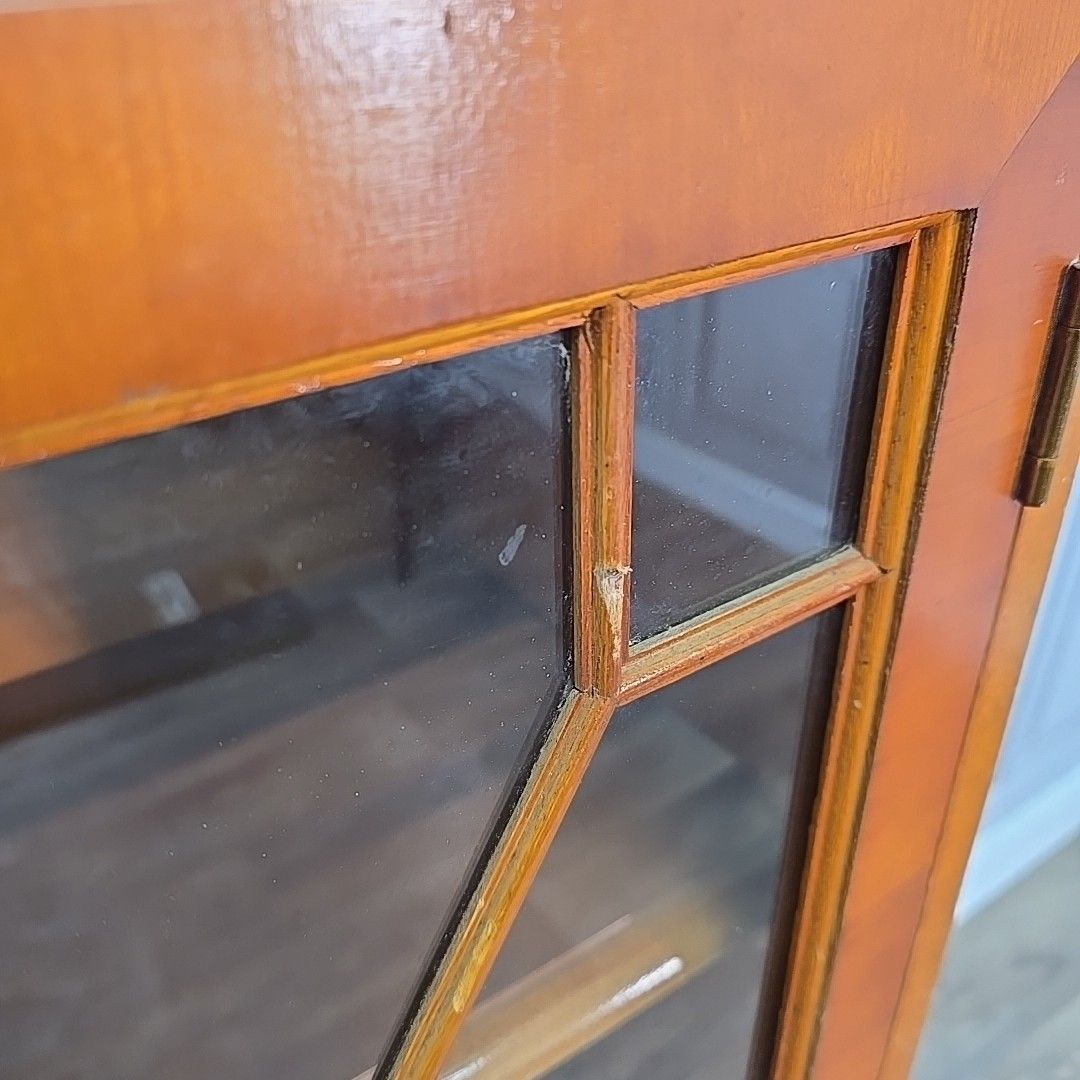 photo vinterior Antique Style Display Cabinet Glazed Door Cupboard Inlaid Wood Slim Bookcase