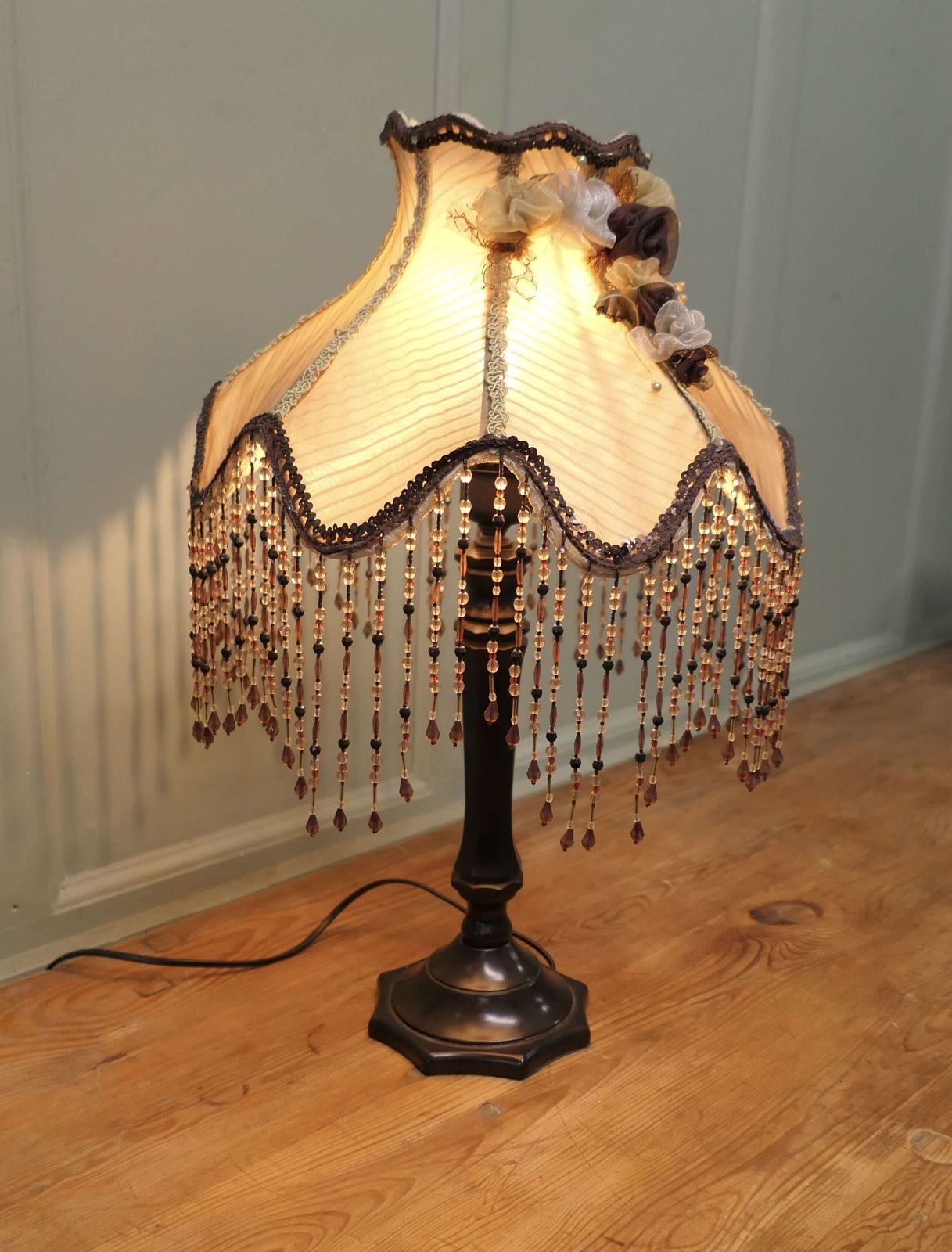 Tall Art Deco Bakelite Table Lamp With Beaded Shade This Is A Tall Slender Piece photo Lighting