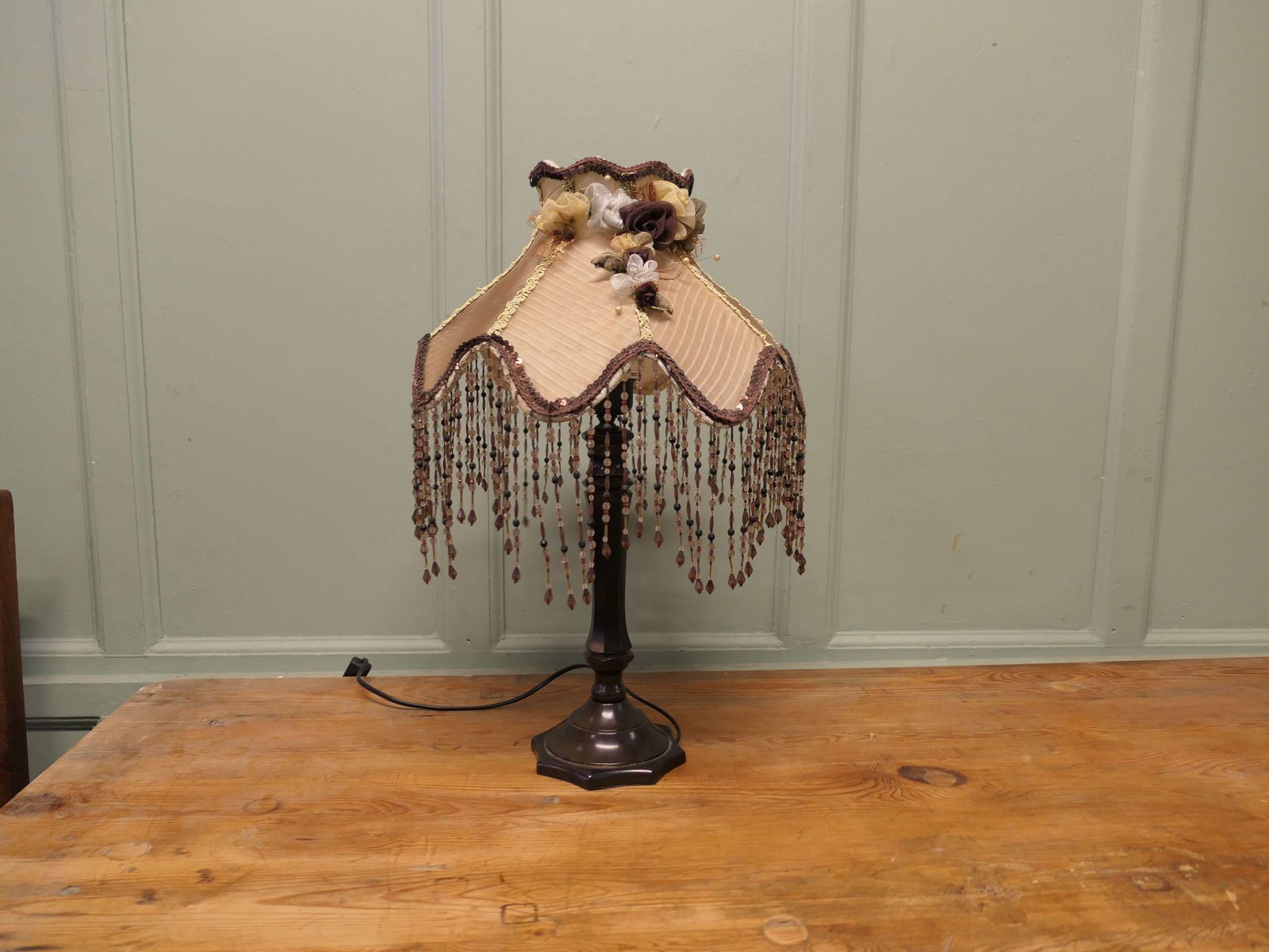 Tall Art Deco Bakelite Table Lamp With Beaded Shade This Is A Tall Slender Piece photo vinterior