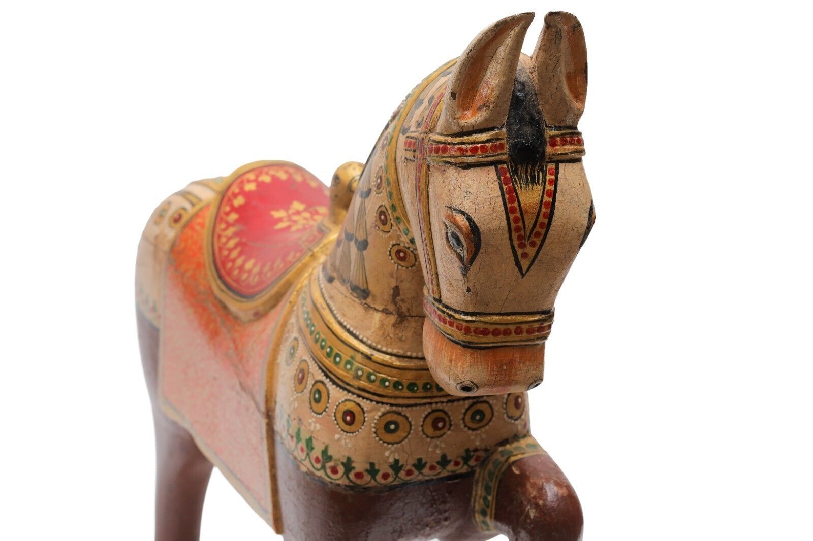 photo for sale Vintage Indian Hand Painted Solid Wooden Horse Statue Ornament