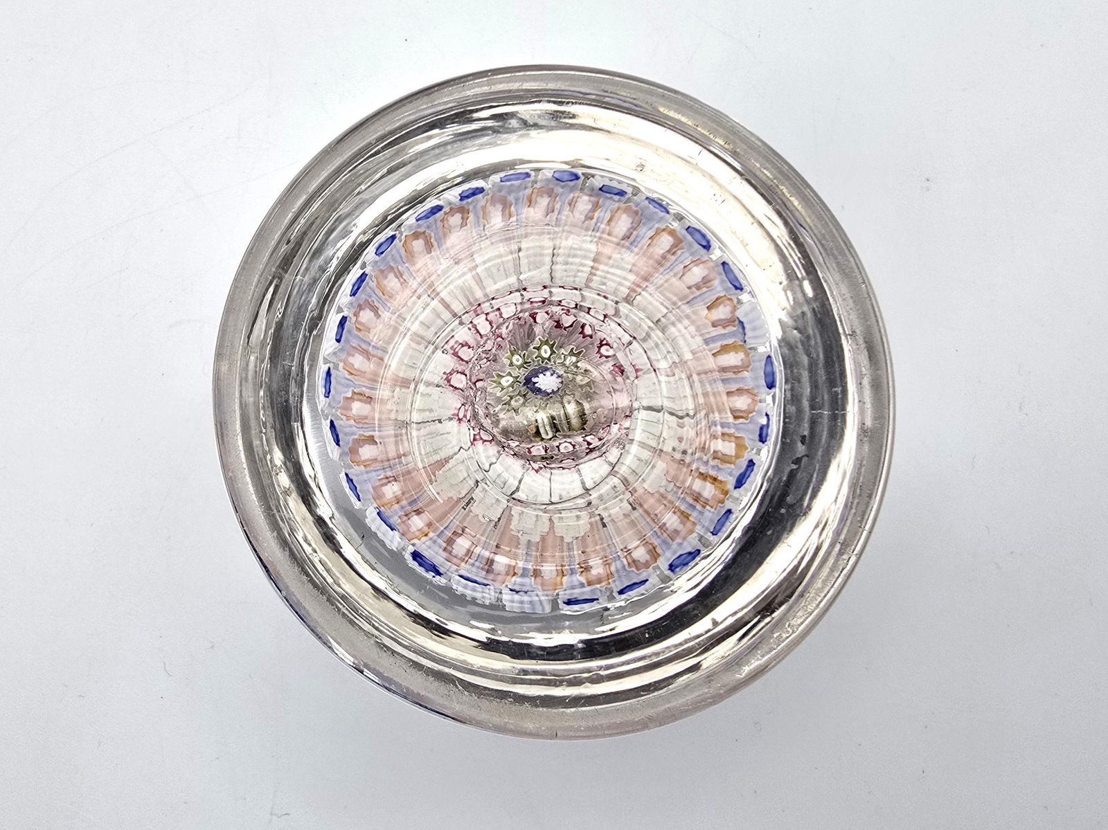 photo for sale Antique Millefiori English Footed Paperweight C. 1910, Rare With Uranium Glass Canes