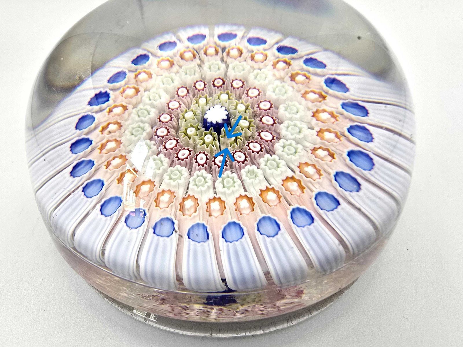 photo buy Antique Millefiori English Footed Paperweight C. 1910, Rare With Uranium Glass Canes