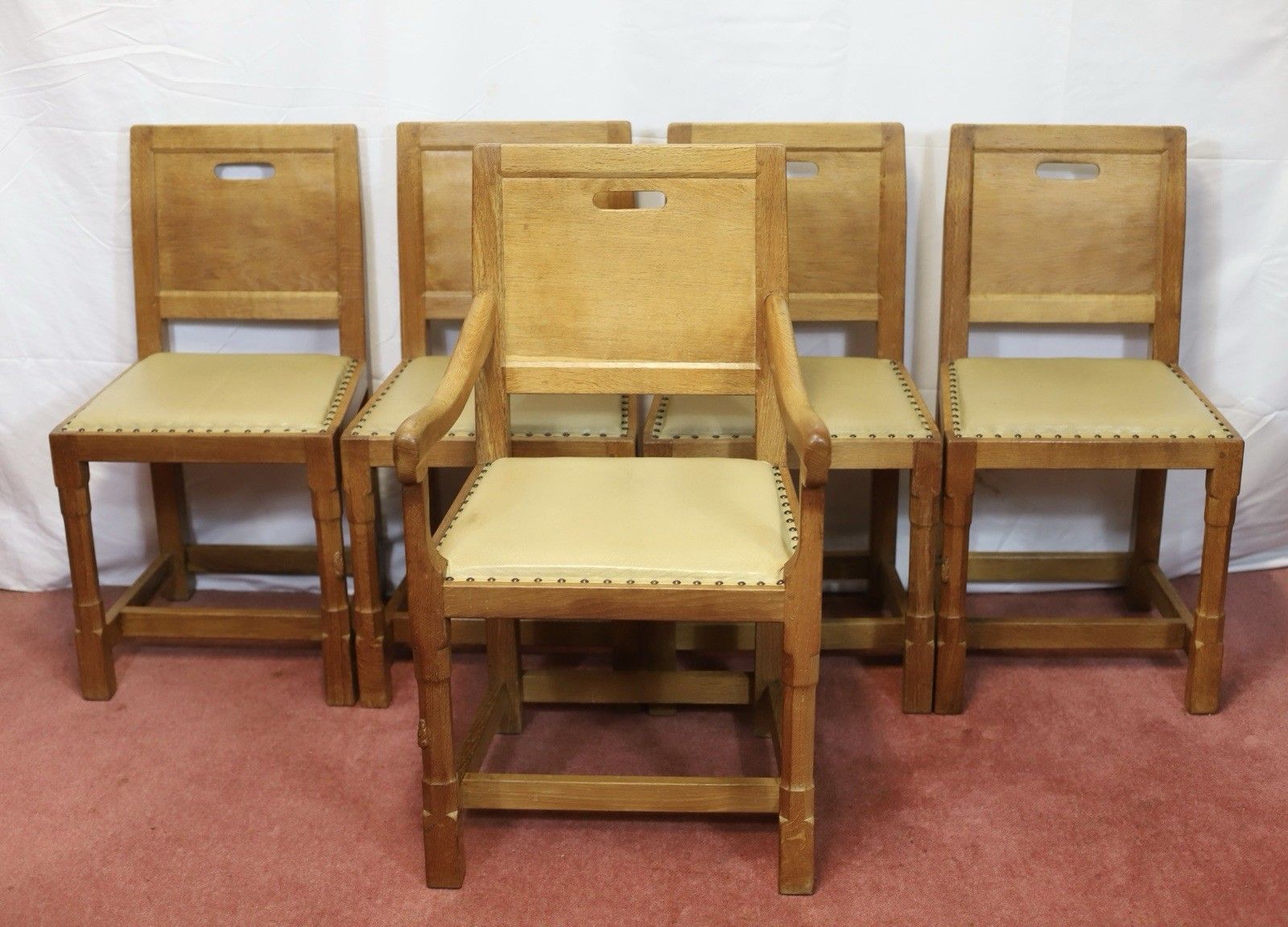 Rabbitman : Peter Heap (1945 2022) Lovely Set Of Five English Oak Dining Chairs photo for sale