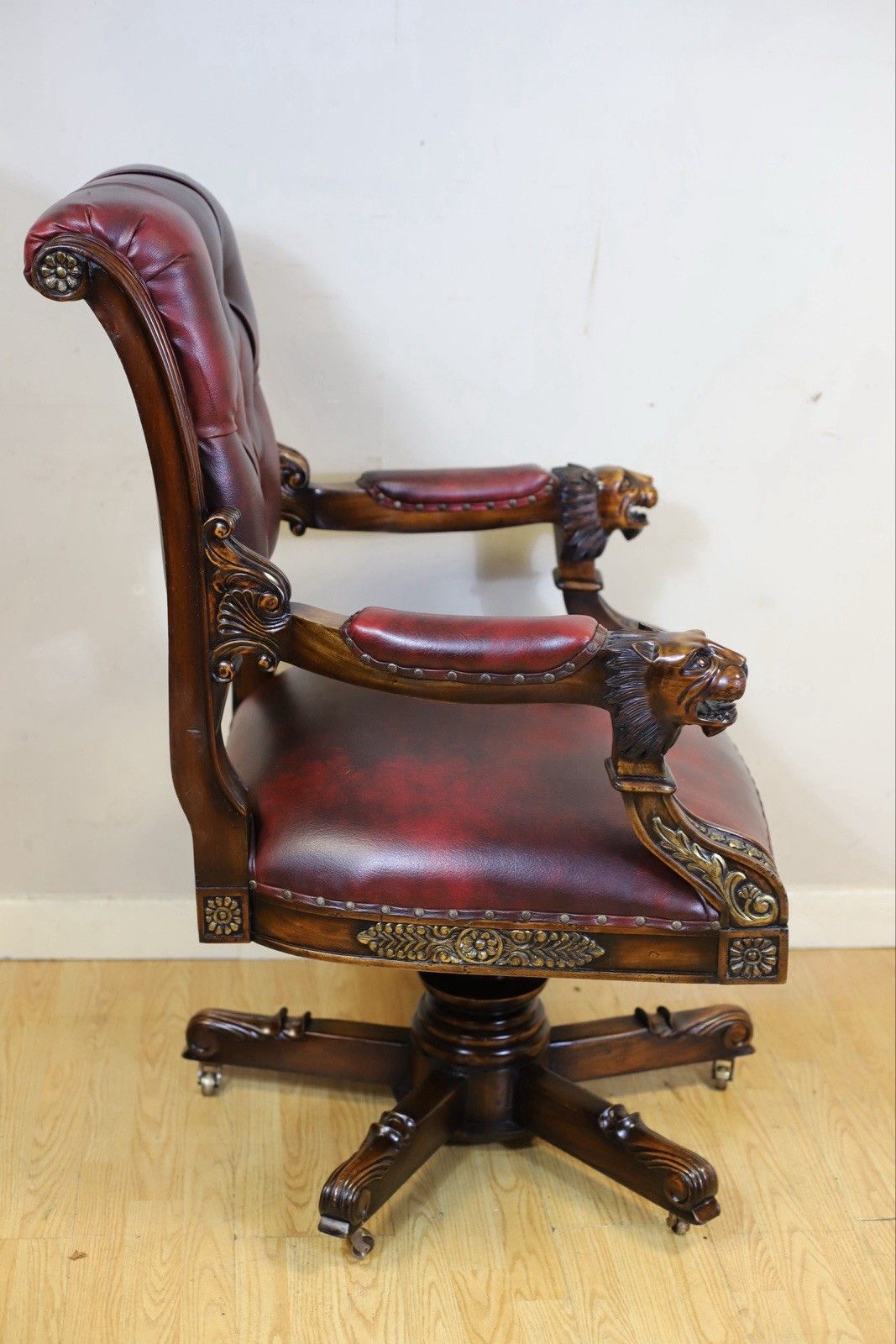 Stunning Victorian Empire Style Gilt Carved Wood Executive Swivel Chair photo furniture