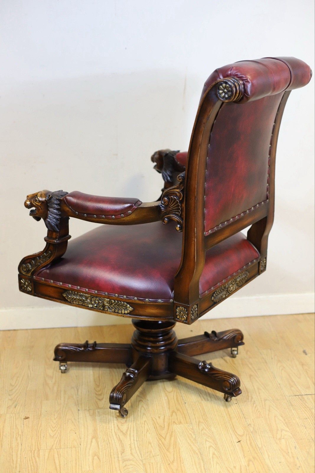Stunning Victorian Empire Style Gilt Carved Wood Executive Swivel Chair photo Furniture