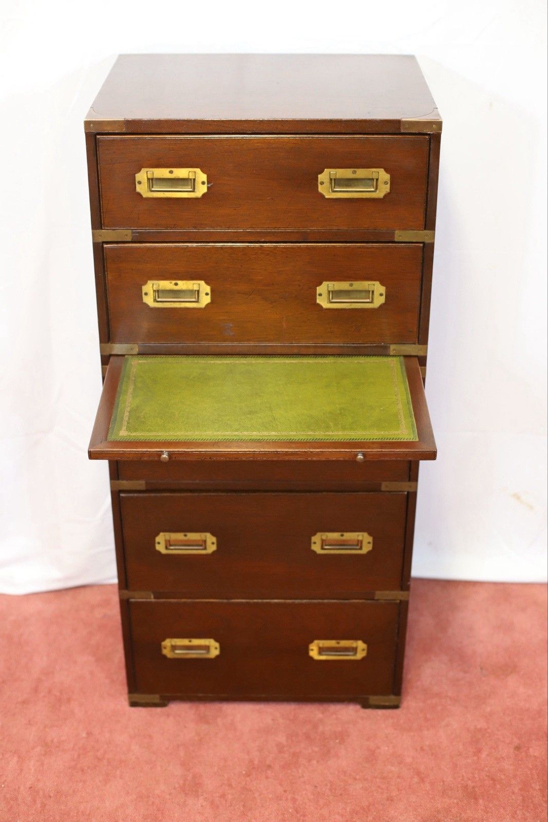 Lovely 1960 Military Campaign Style Chest Of Five Drawers photo for sale