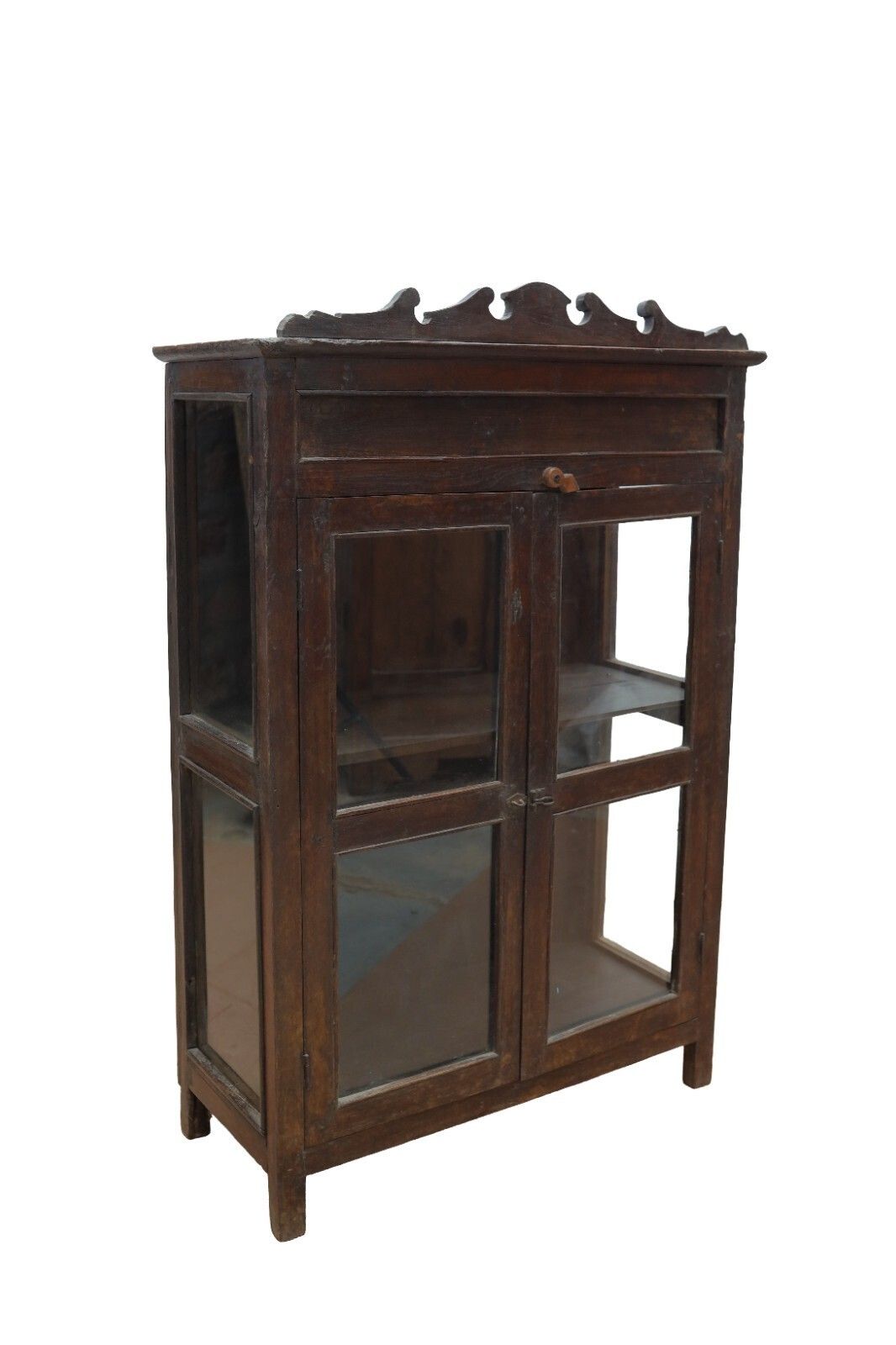 Vintage Indian Colonial Wooden Glazed Display Drinks Cabinet Cupboard photo Furniture