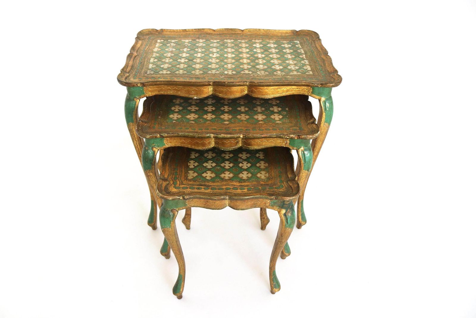 Vintage Italian Florentine Nesting Tables, Gilded Wood, Hand Painted, 1960s