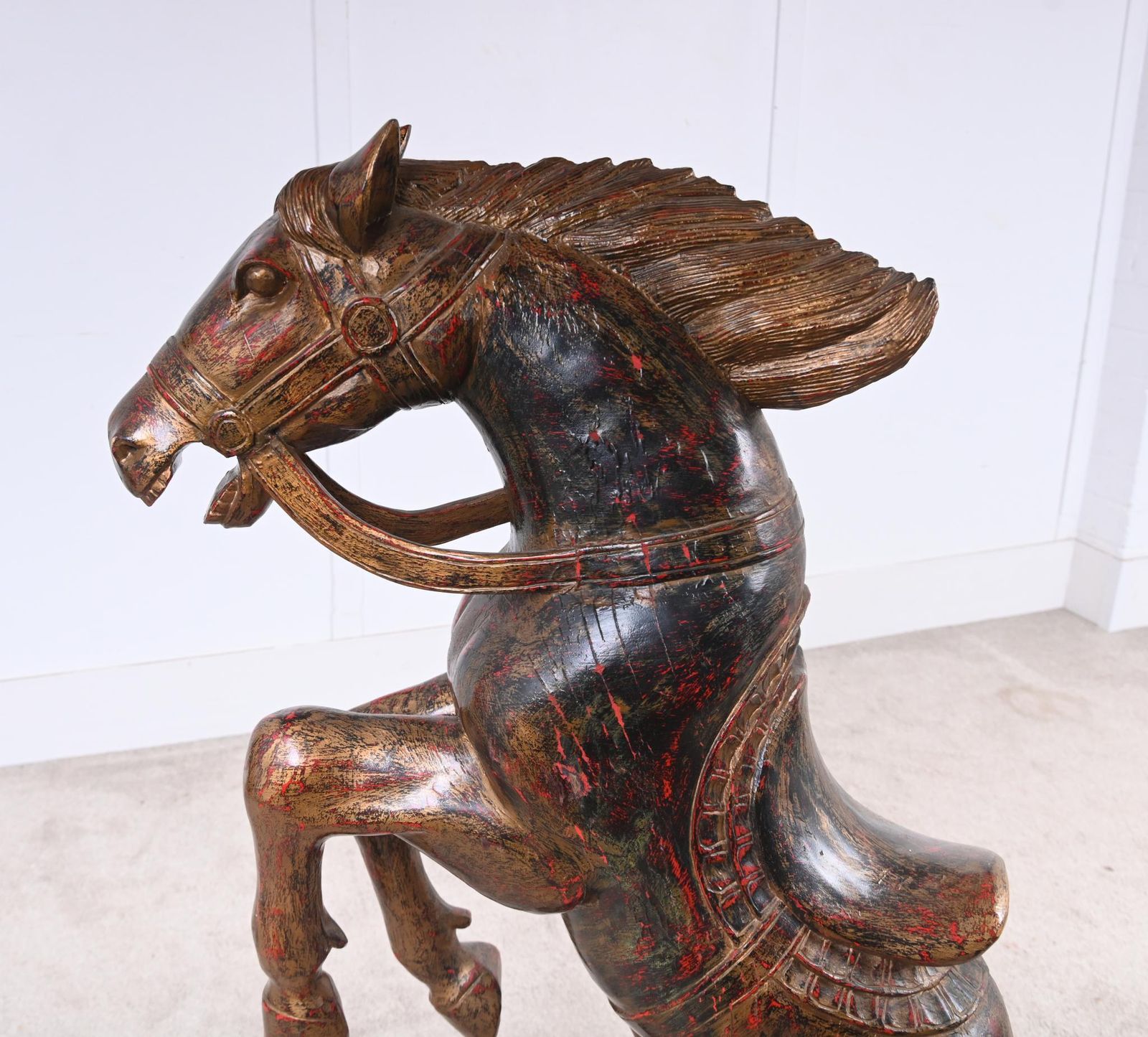 photo furniture Italian Florentine Rearing Horse Statue Carved Pony 1920
