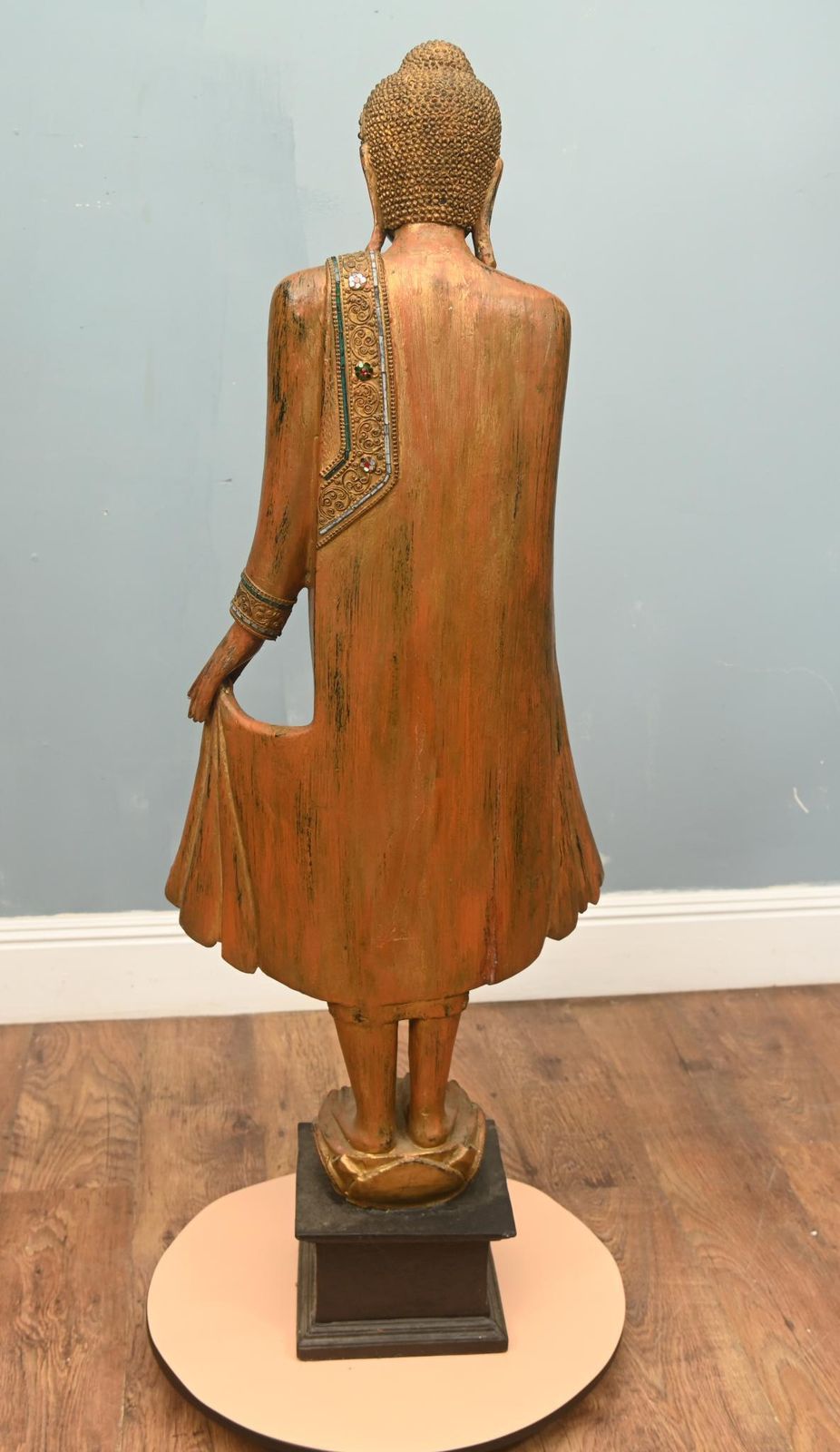 Large Buddha Statue Burmese Standing Buddhist Carved Figure Myanmar photo vintage