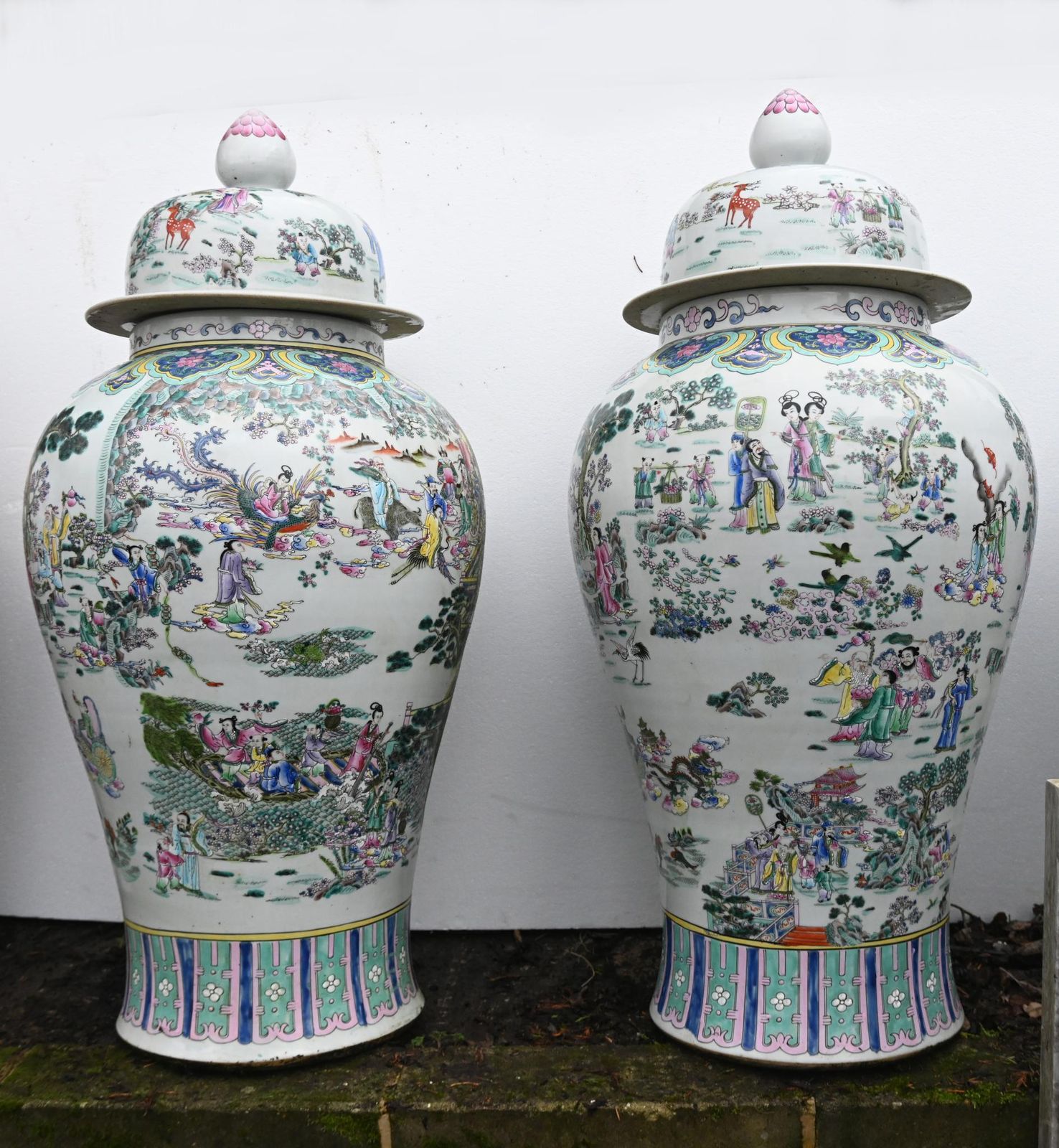 Pair Chinese Porcelain Vases   Qianlong Ginger Jars 4ft Tall