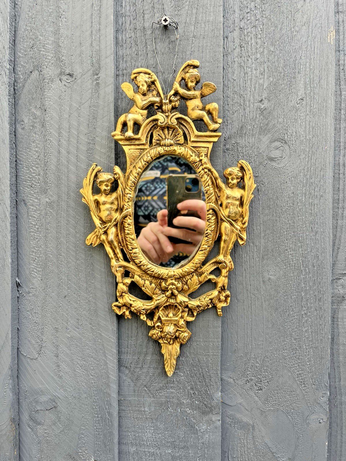 Superb Antique 19th C French Rococo Gilt Brass Oval Wall Mirror Cherubs Angels photo Home Decor