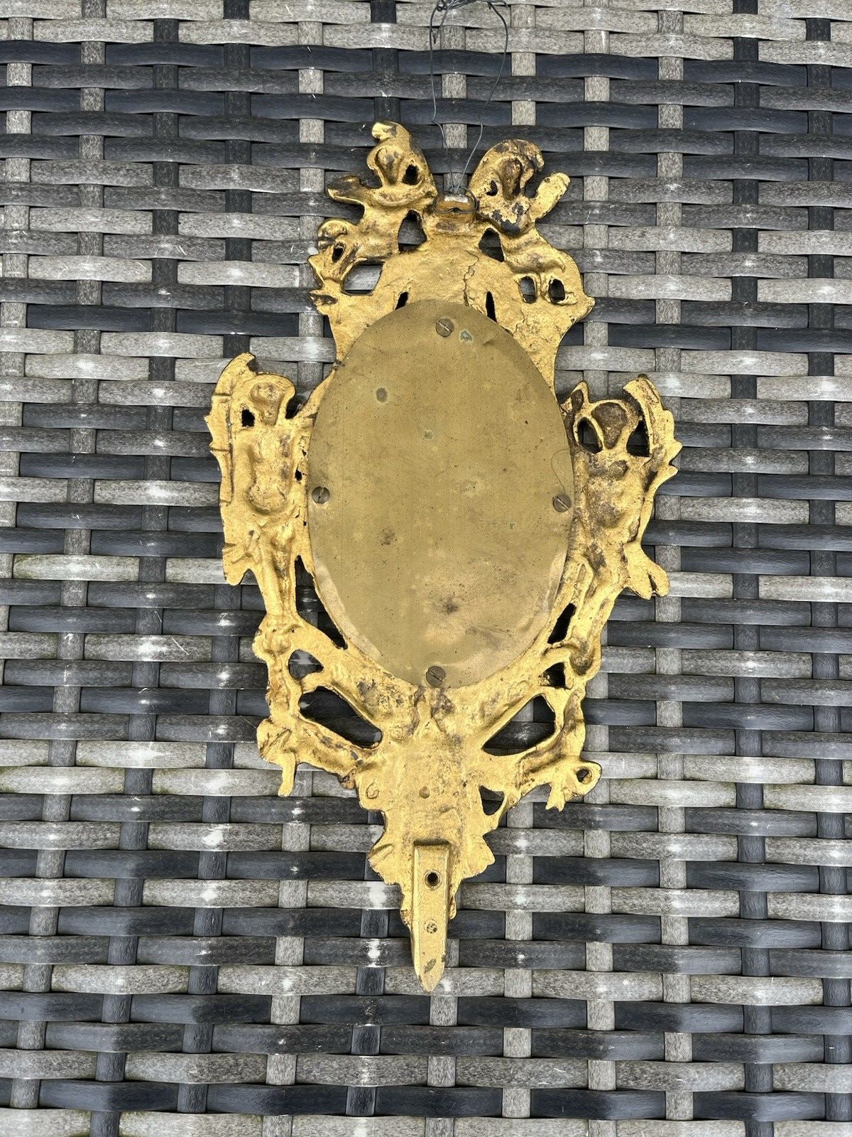 photo for sale Superb Antique 19th C French Rococo Gilt Brass Oval Wall Mirror Cherubs Angels