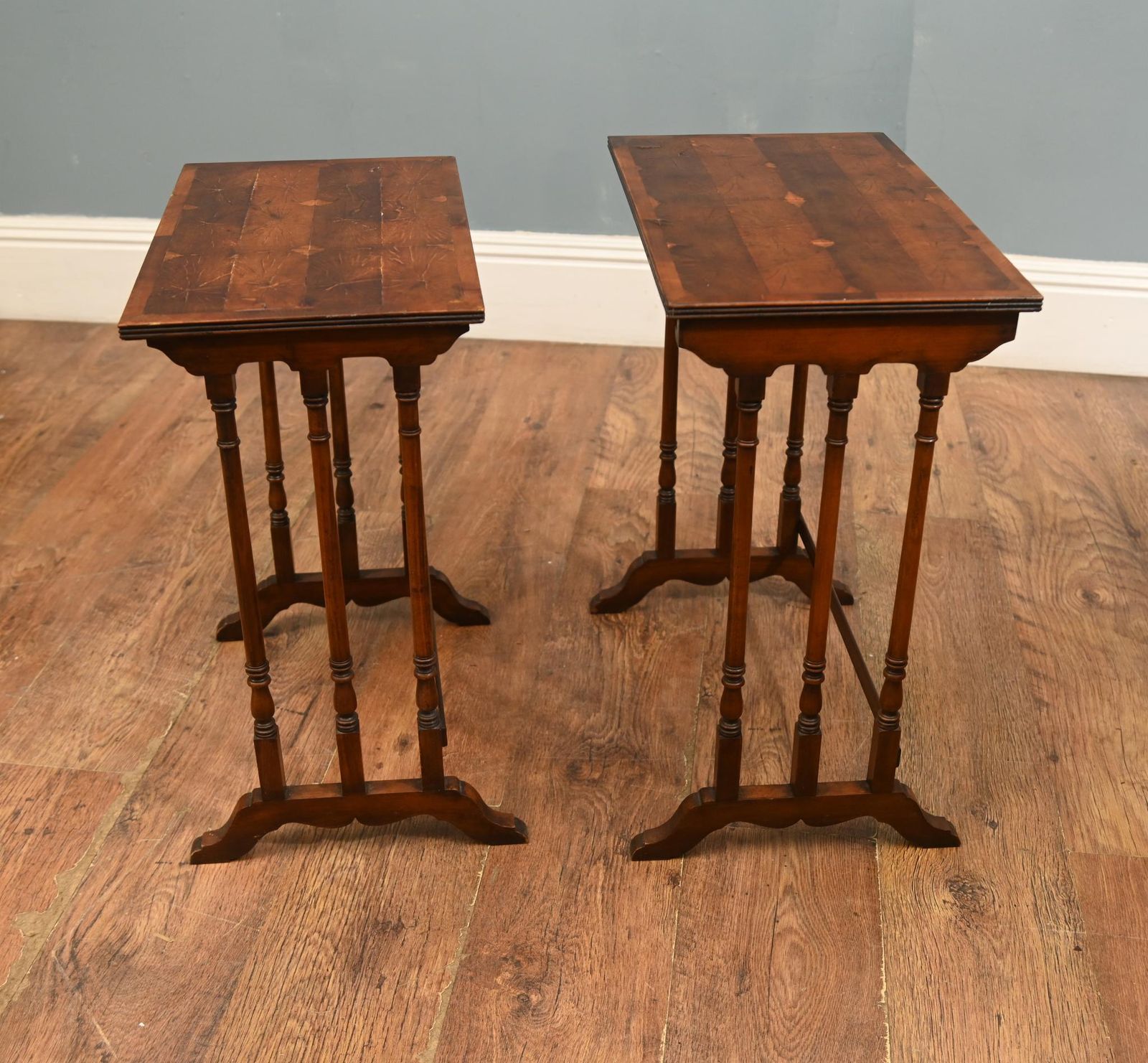 Pair Of Edwardian Mahogany Occasional Tables 1900 Tea Turned Supports photo for sale