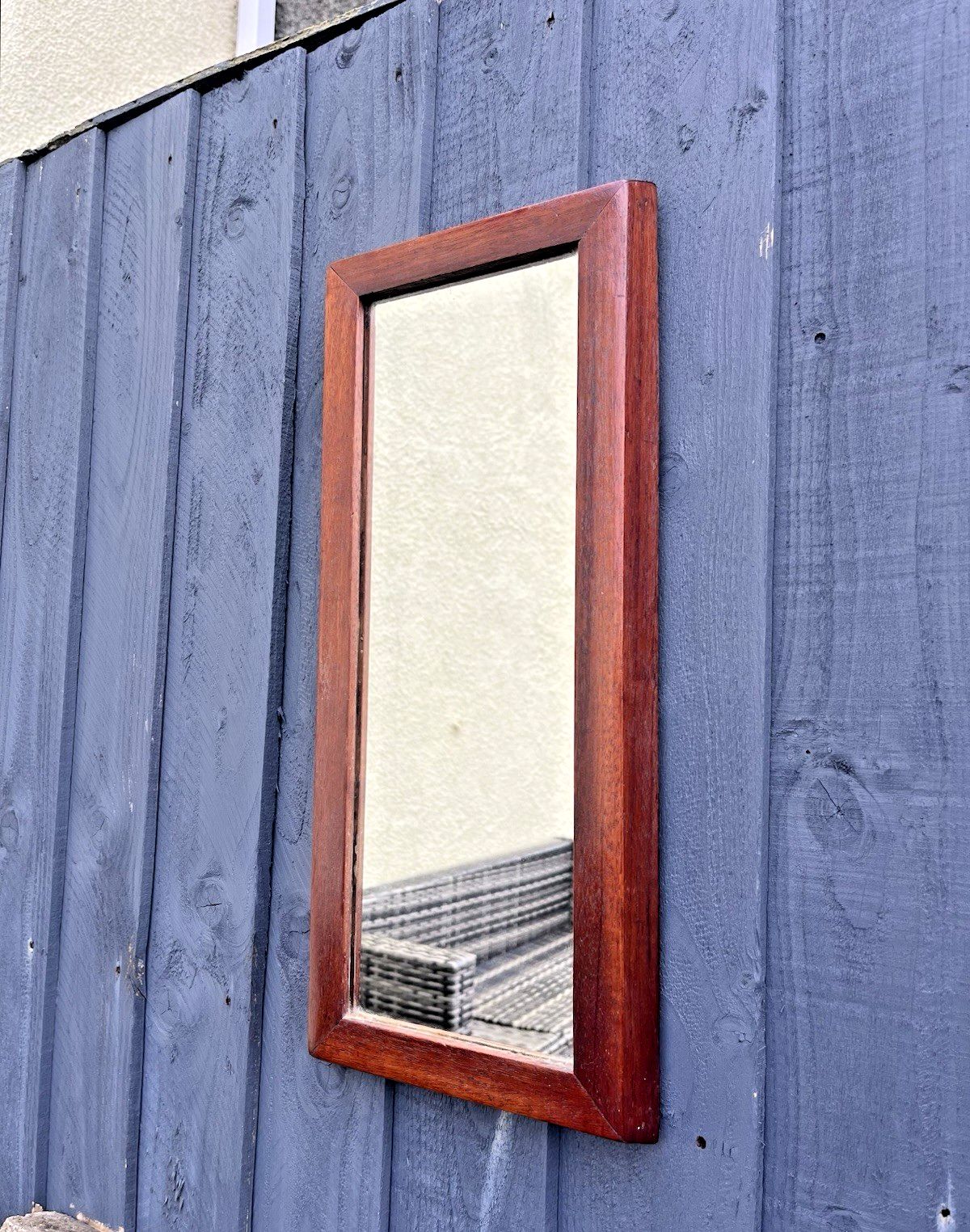 photo vintage Mid Century Danish Teak Wall Mirror 60's Scandi Minimalist Vintage 1960's Mcm