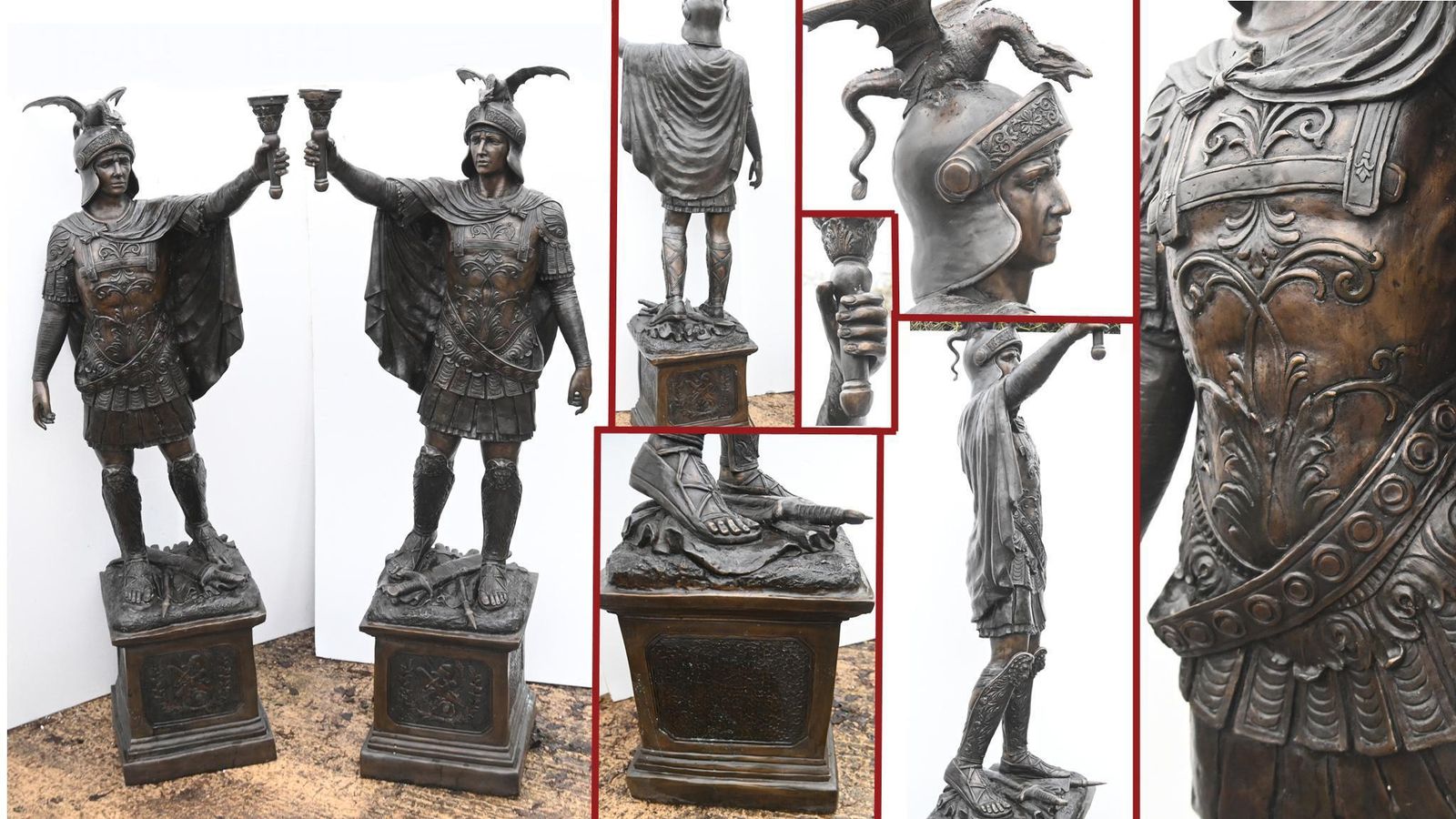 Xl Bronze Roman Gladiator Statues Lamps Figures 8 Ft 246 Cm Security Guards