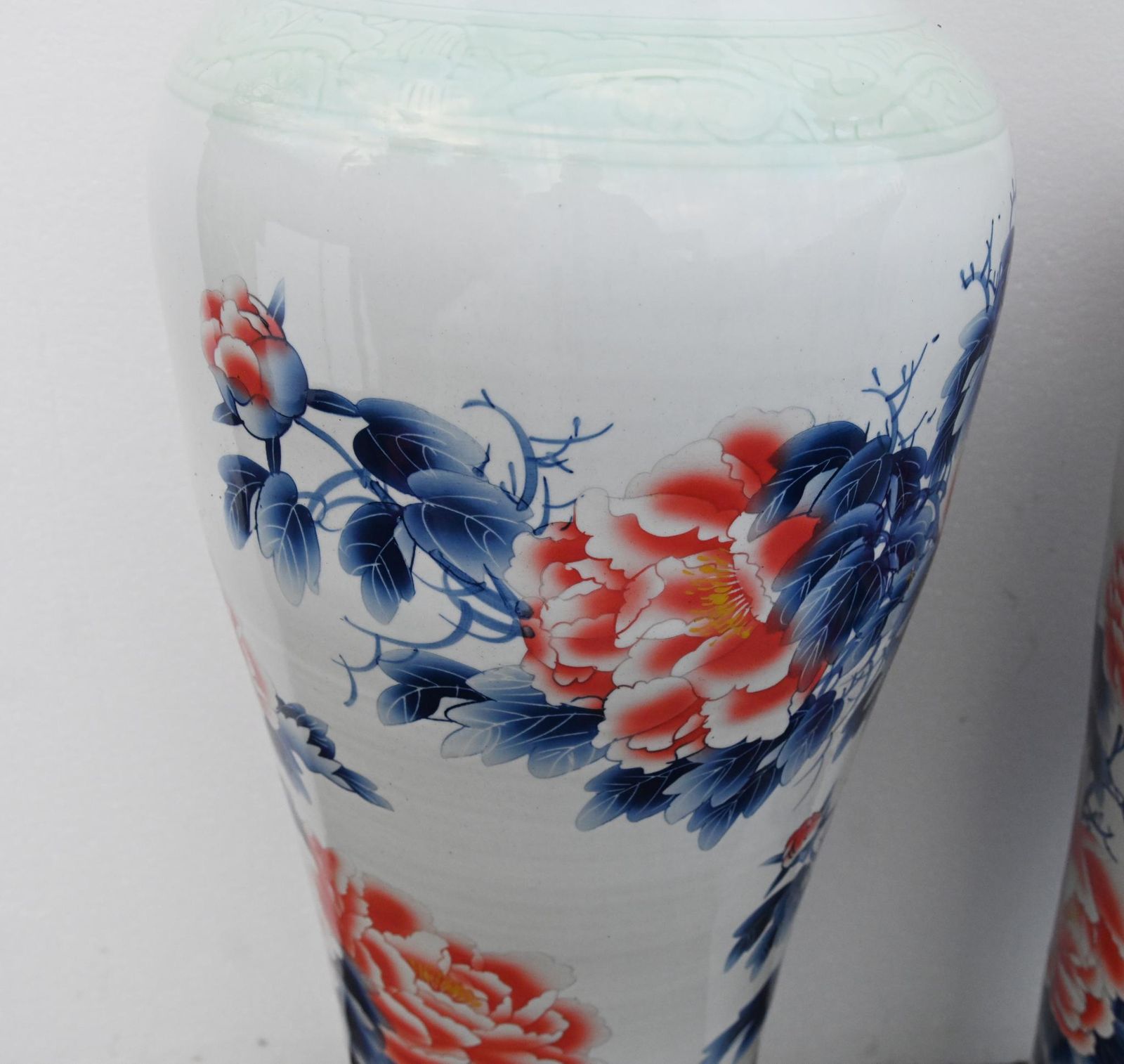 Pair Chinese Kangxi Style Porcelain Vases Temple Urns 5 Ft 143 Cm photo for sale