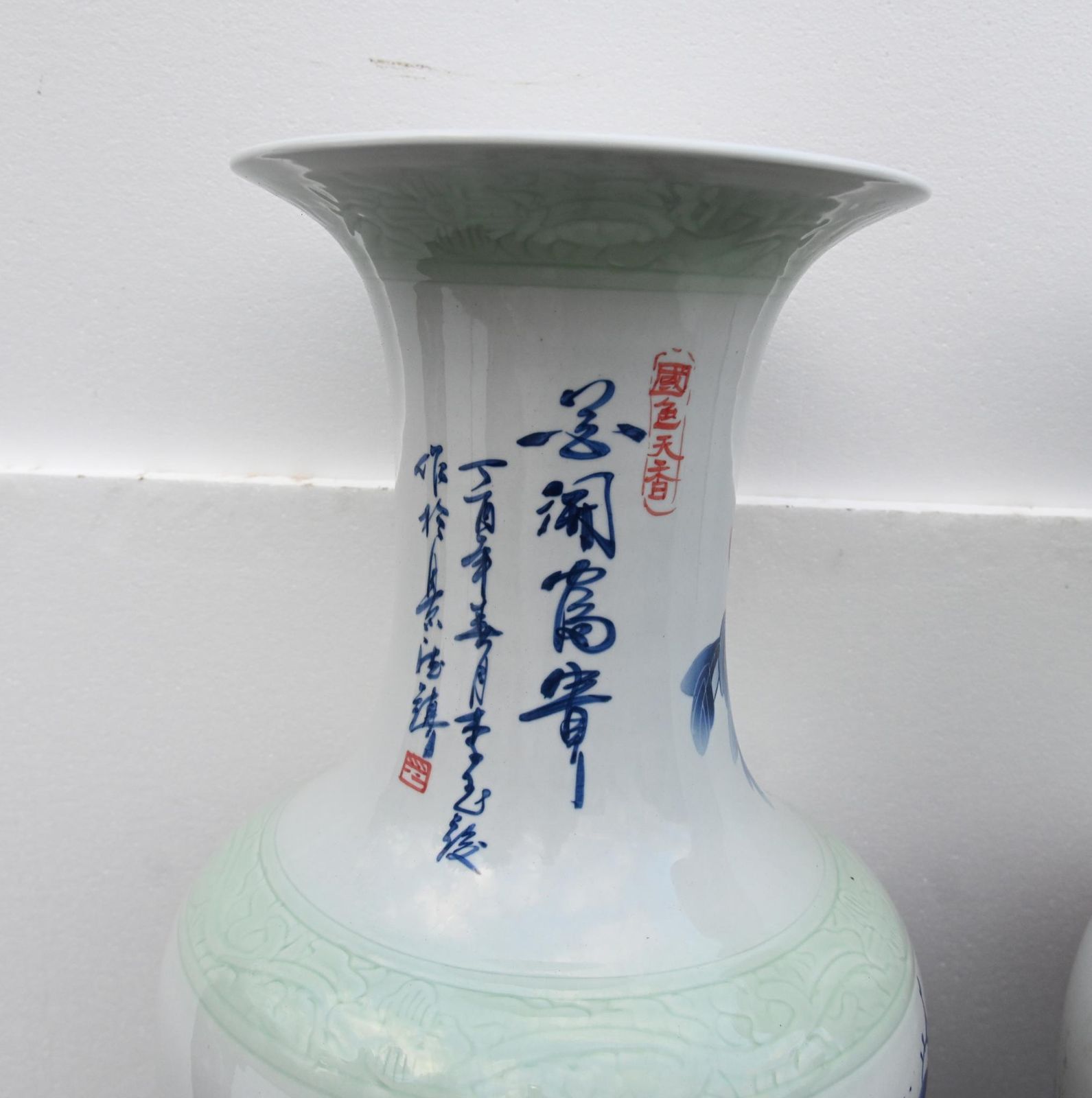 Home Decor Pair Chinese Kangxi Style Porcelain Vases Temple Urns 5 Ft 143 Cm photo