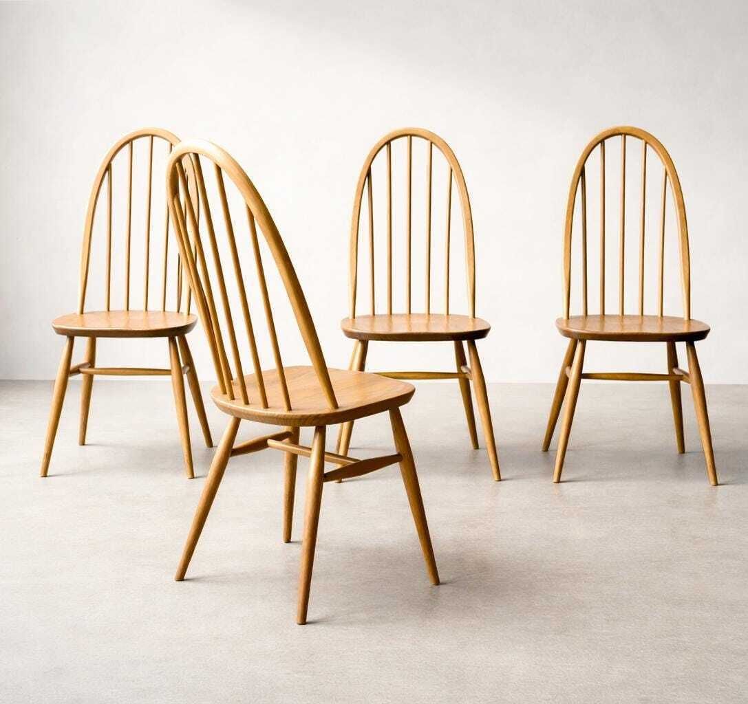 Set Of Four Ercol Windsor 365 Quaker Dining Chairs | Ercol Blond Dining Chairs | Light Ercol Dining Chairs | Mid Century Chairs photo furniture