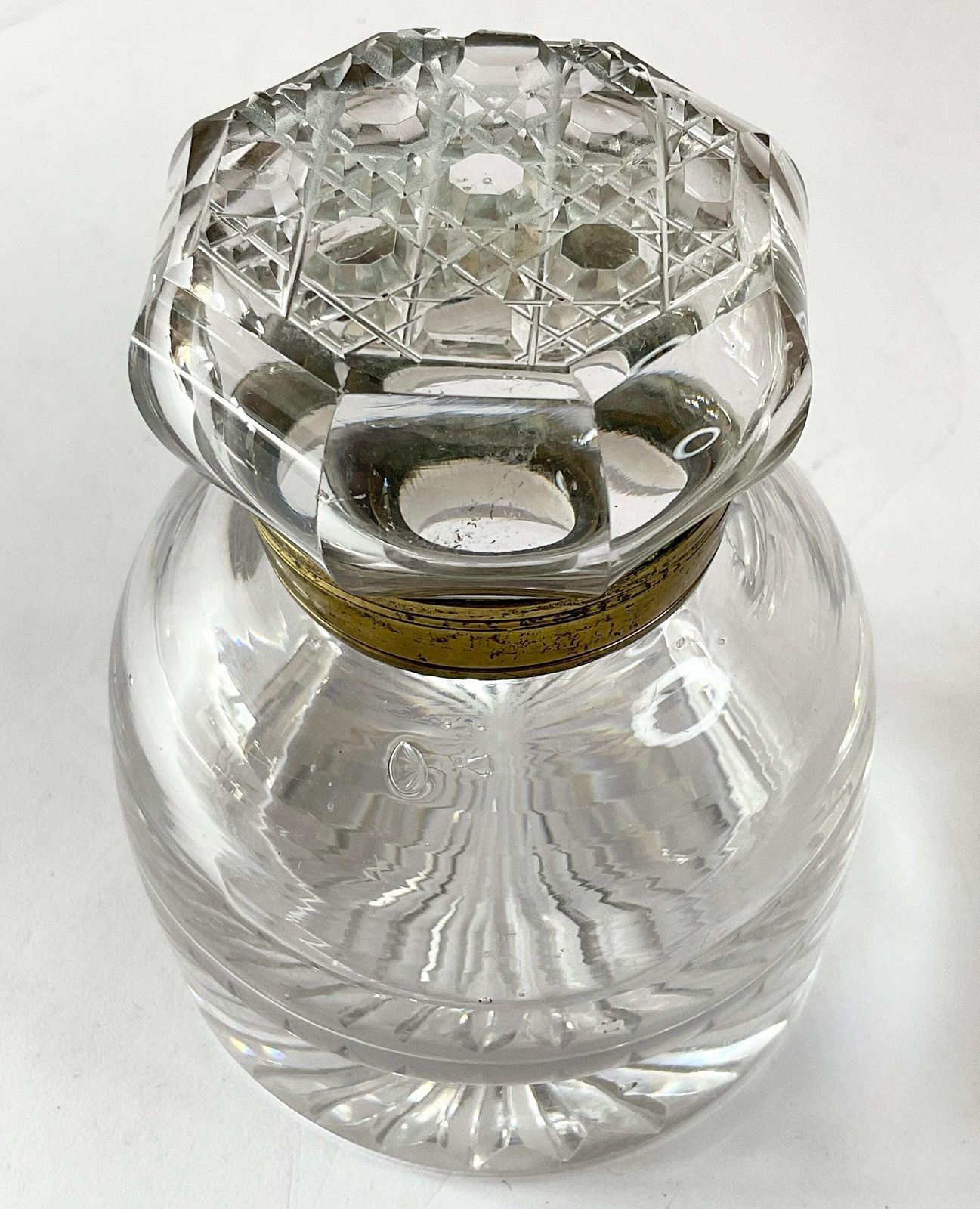 Fine Victorian Cut Crystal Library Inkwell – Faceted Geometric Lid – C.1900 photo Home Decor