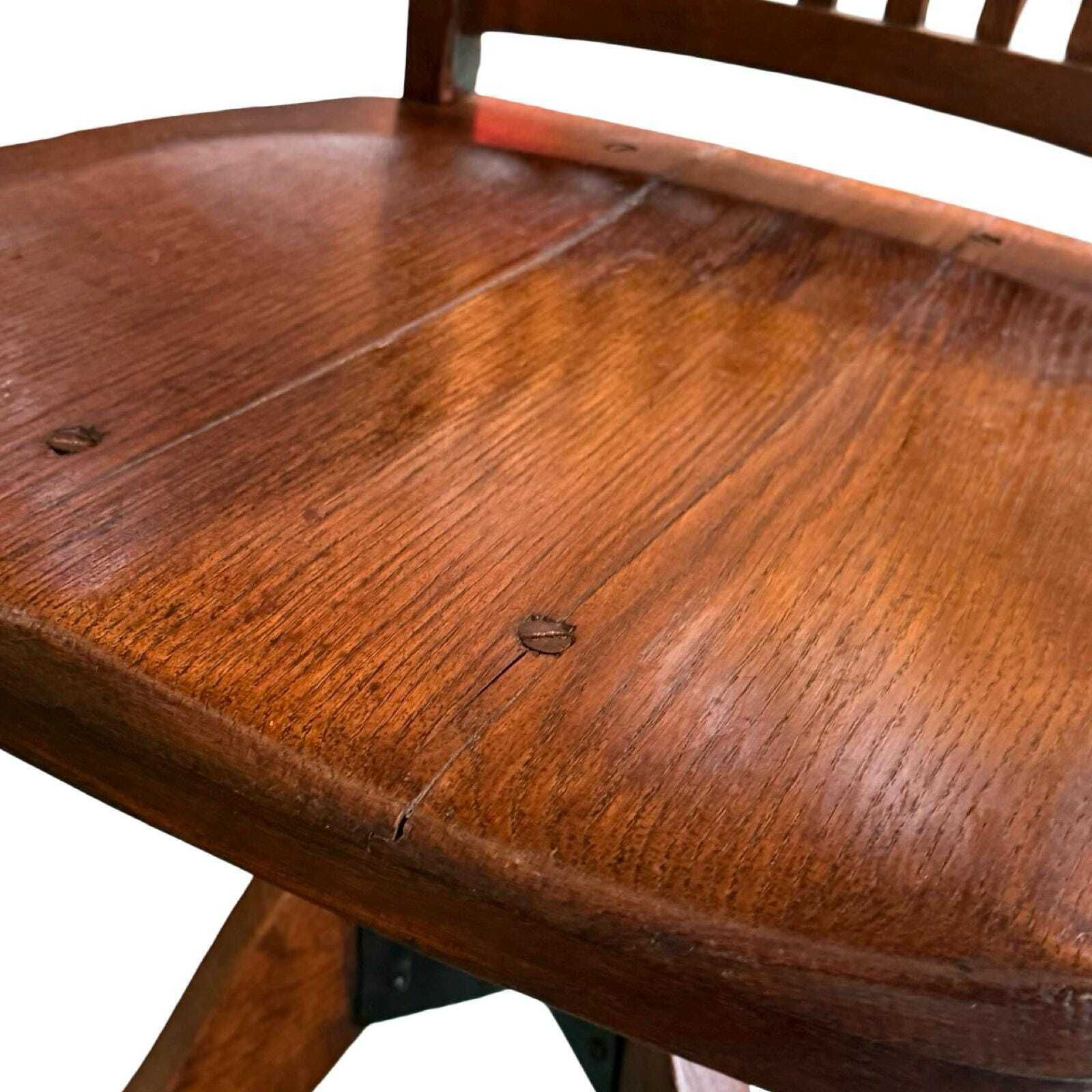 Bent Wood Captains Chair   Mounted On A Swiveling Base   Cast Iron Base   Antique Oak photo vintage
