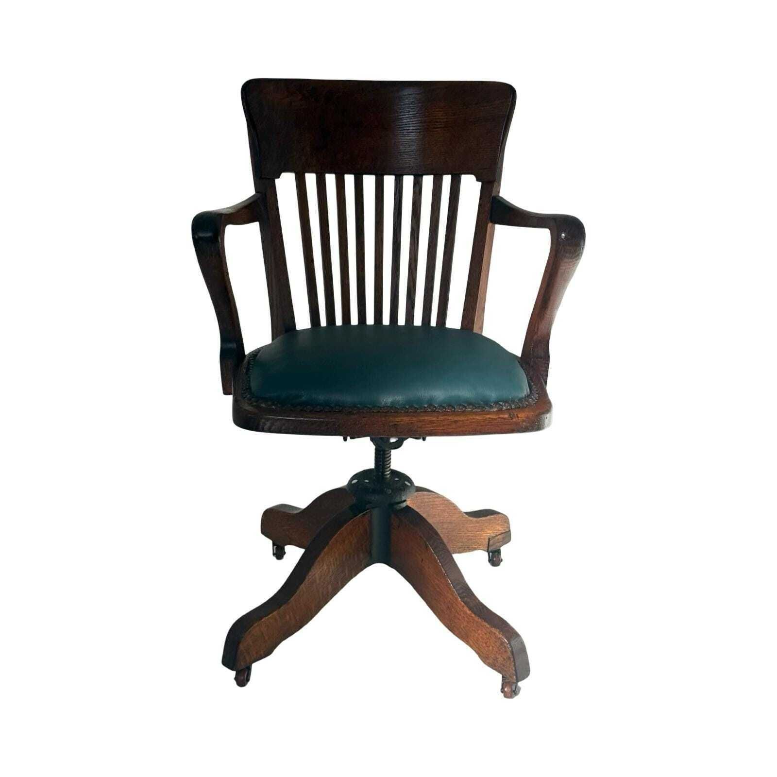 Bent Wood Captains Chair   Mounted On A Swiveling Base   Green Seat, Cast Iron Base photo 755.0
