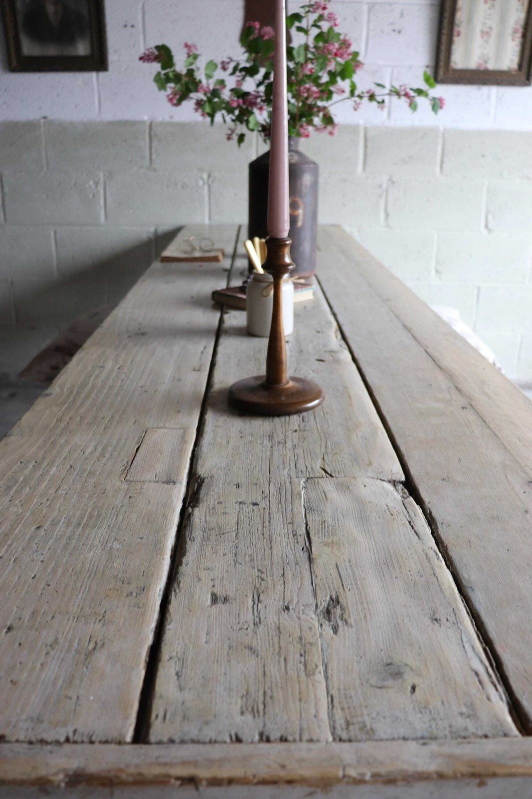 Fabulous 8 1/2 Ft Long Rustic Refectory Table With Plank Top And Ornate Swag Base photo 2440.0