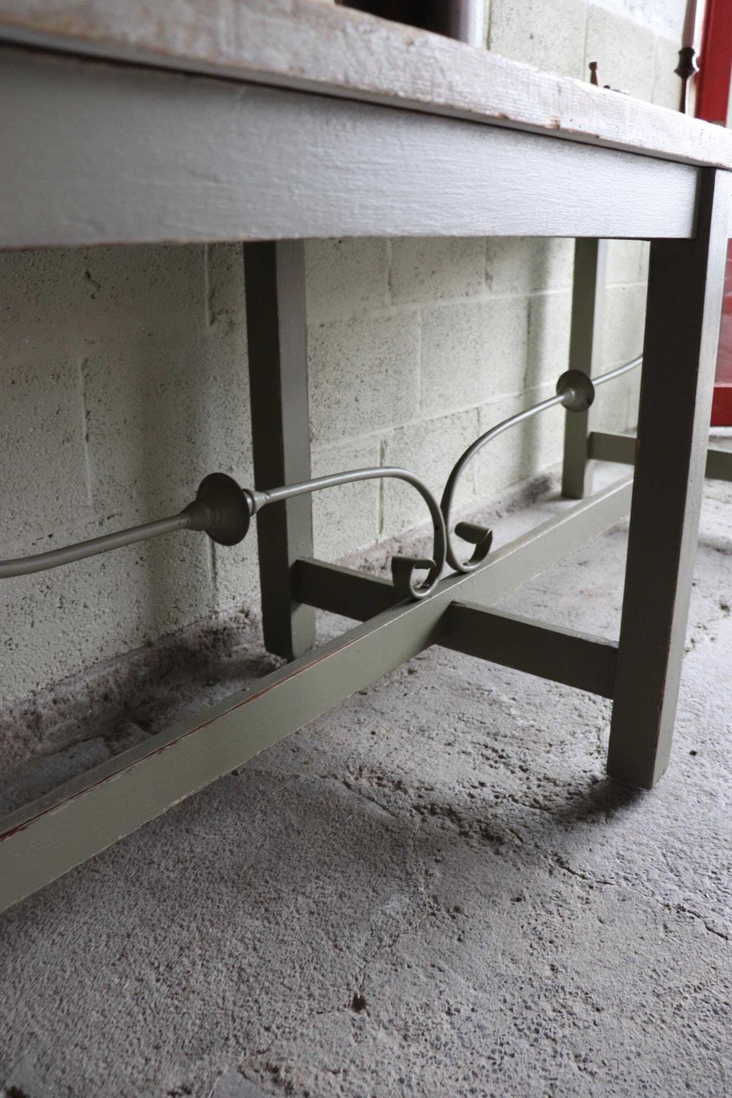 photo for sale Fabulous 8 1/2 Ft Long Rustic Refectory Table With Plank Top And Ornate Swag Base