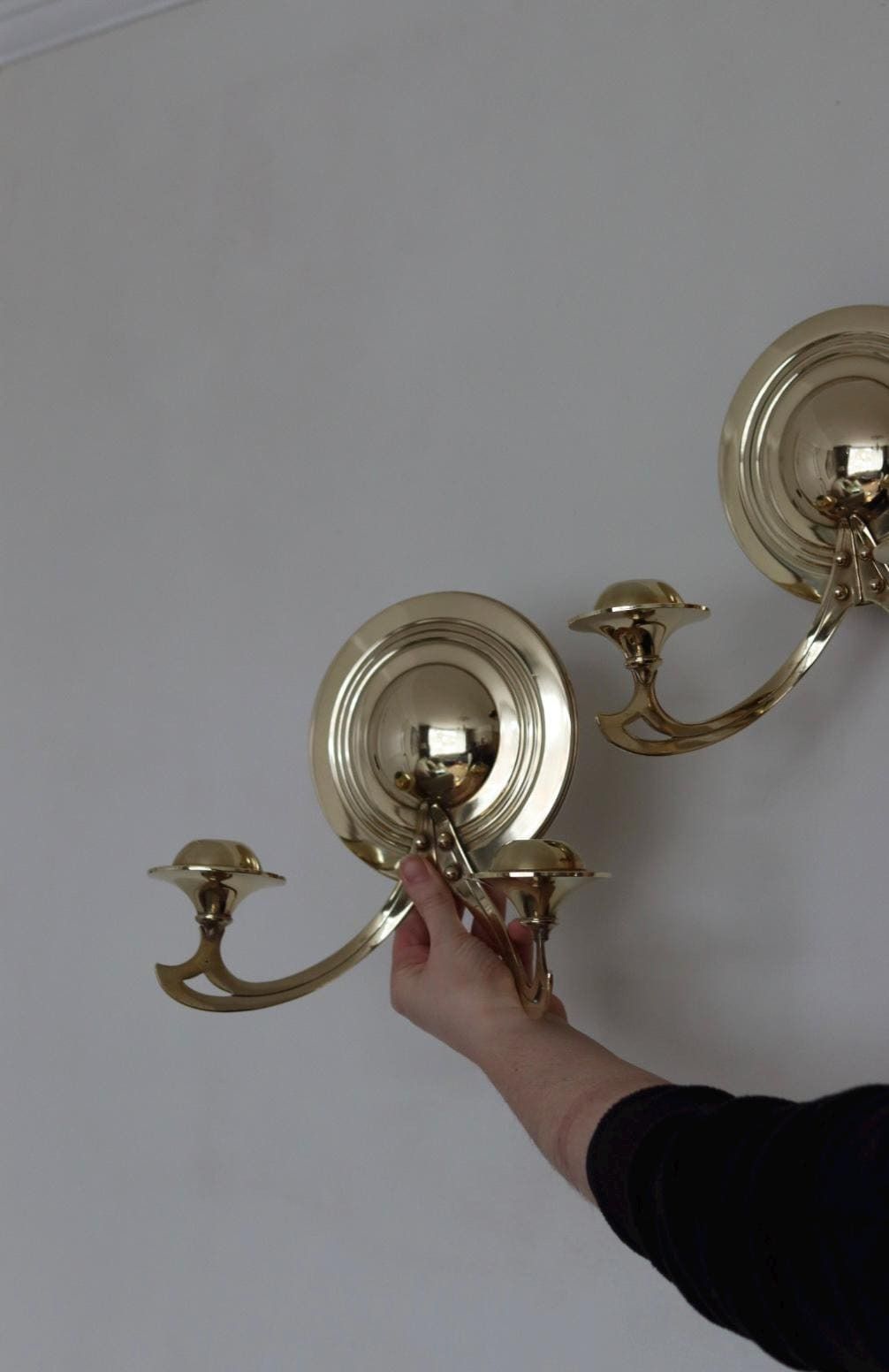 Pair Of Mid Century Swedish Brass Sconces photo for sale