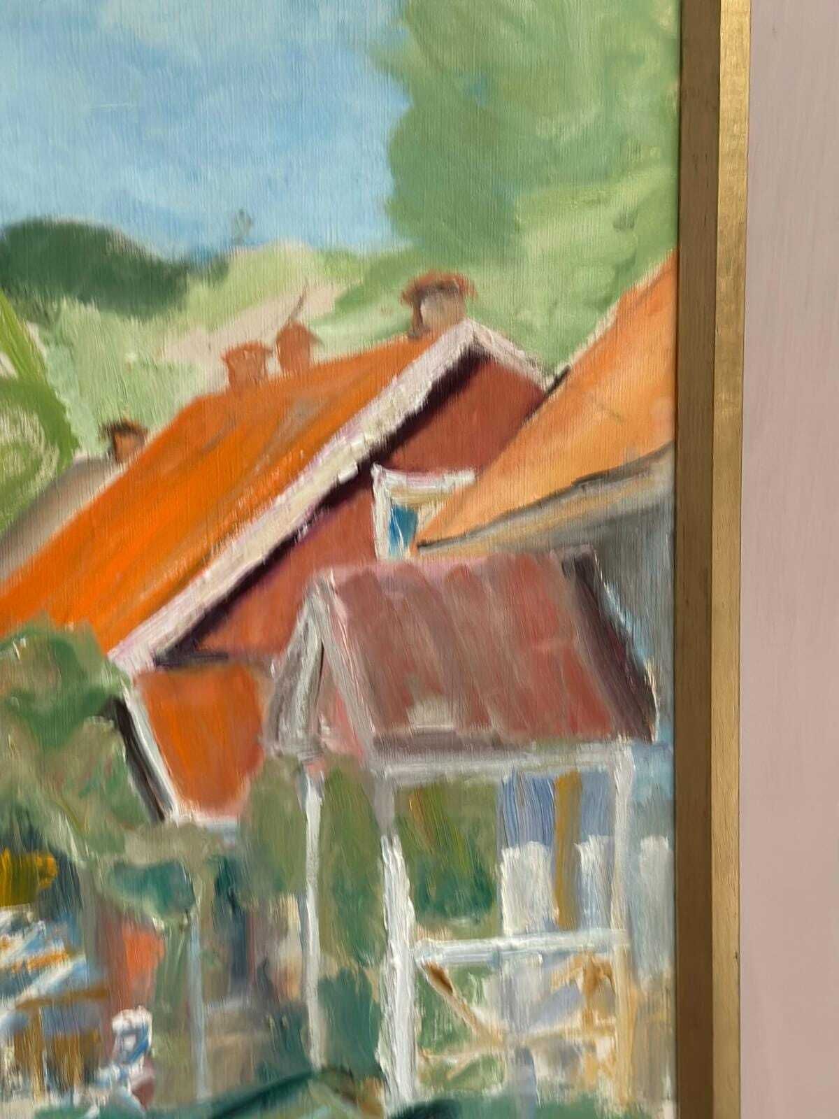 Original Swedish Oil On Canvas – Street With Houses And Trees By Ulfe – Dated 1982 – Vintage & Framed 65 × 75 Cm (25.6" × 29.5") photo vinterior