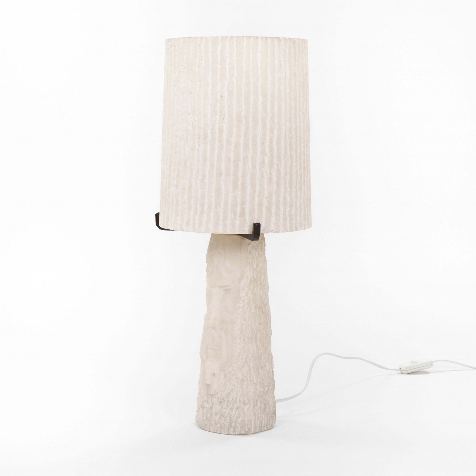 French Mid Century Alabaster Table Lamp With A Carved Geometric Face, 1960s photo 3445.0
