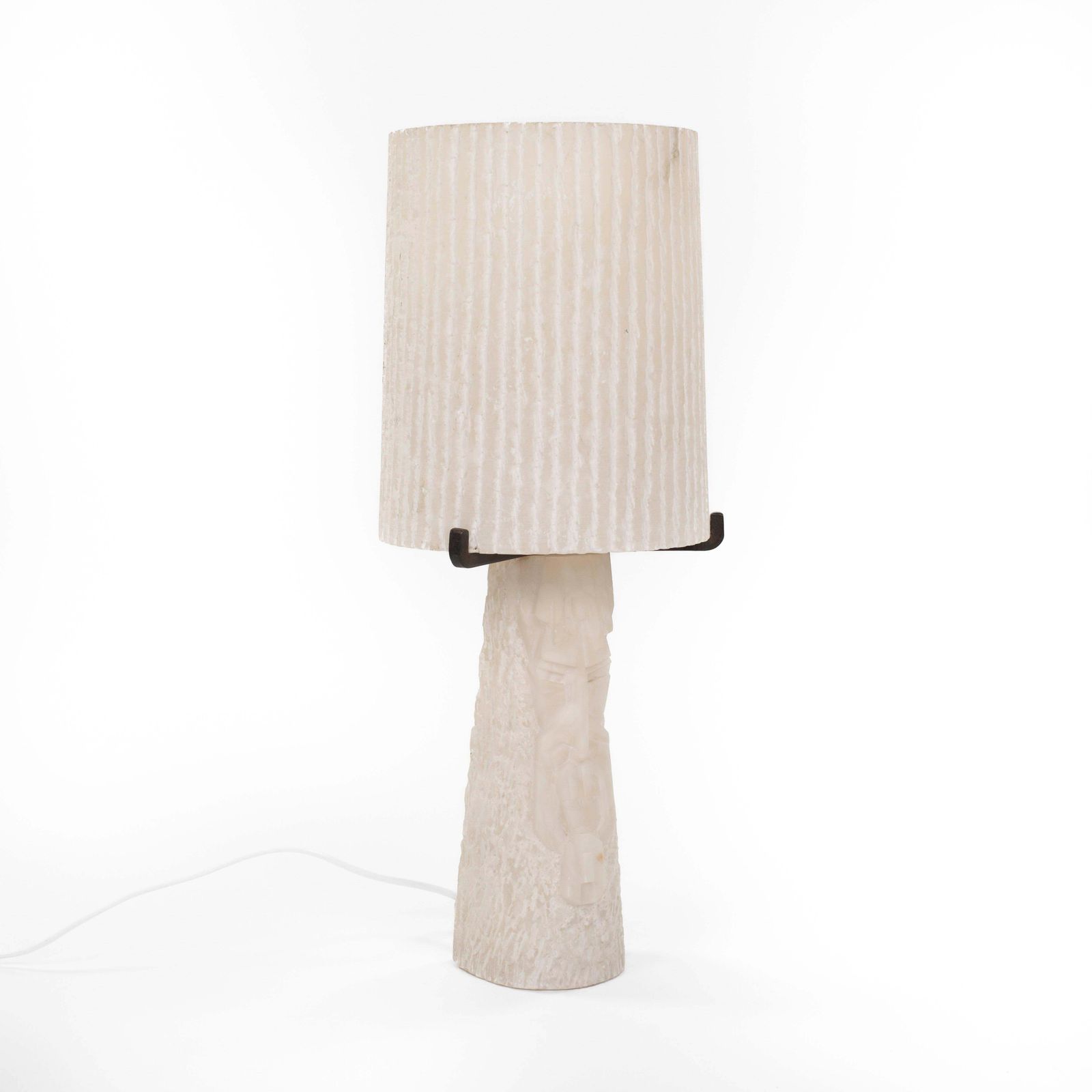 photo for sale French Mid Century Alabaster Table Lamp With A Carved Geometric Face, 1960s