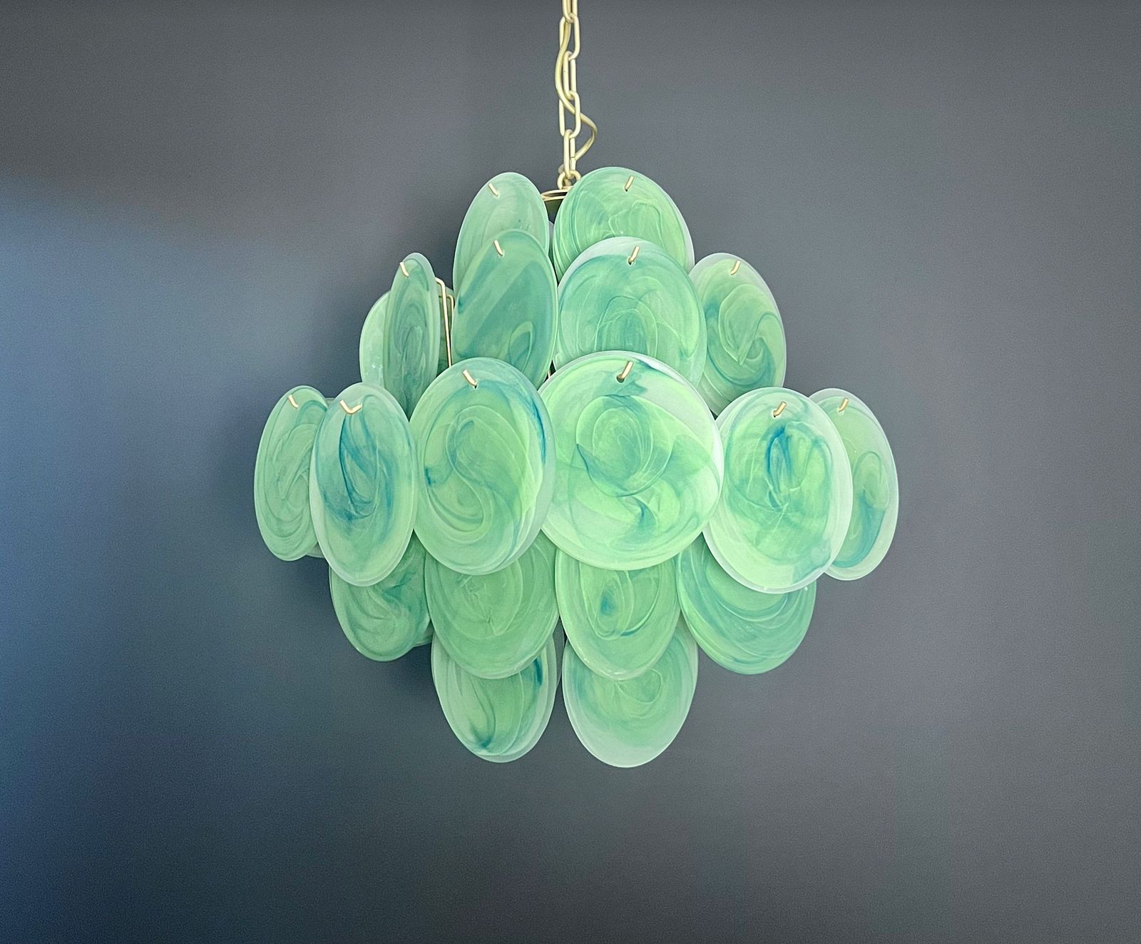 Vintage Italian Murano Chandelier   36 Etched Glass Discs