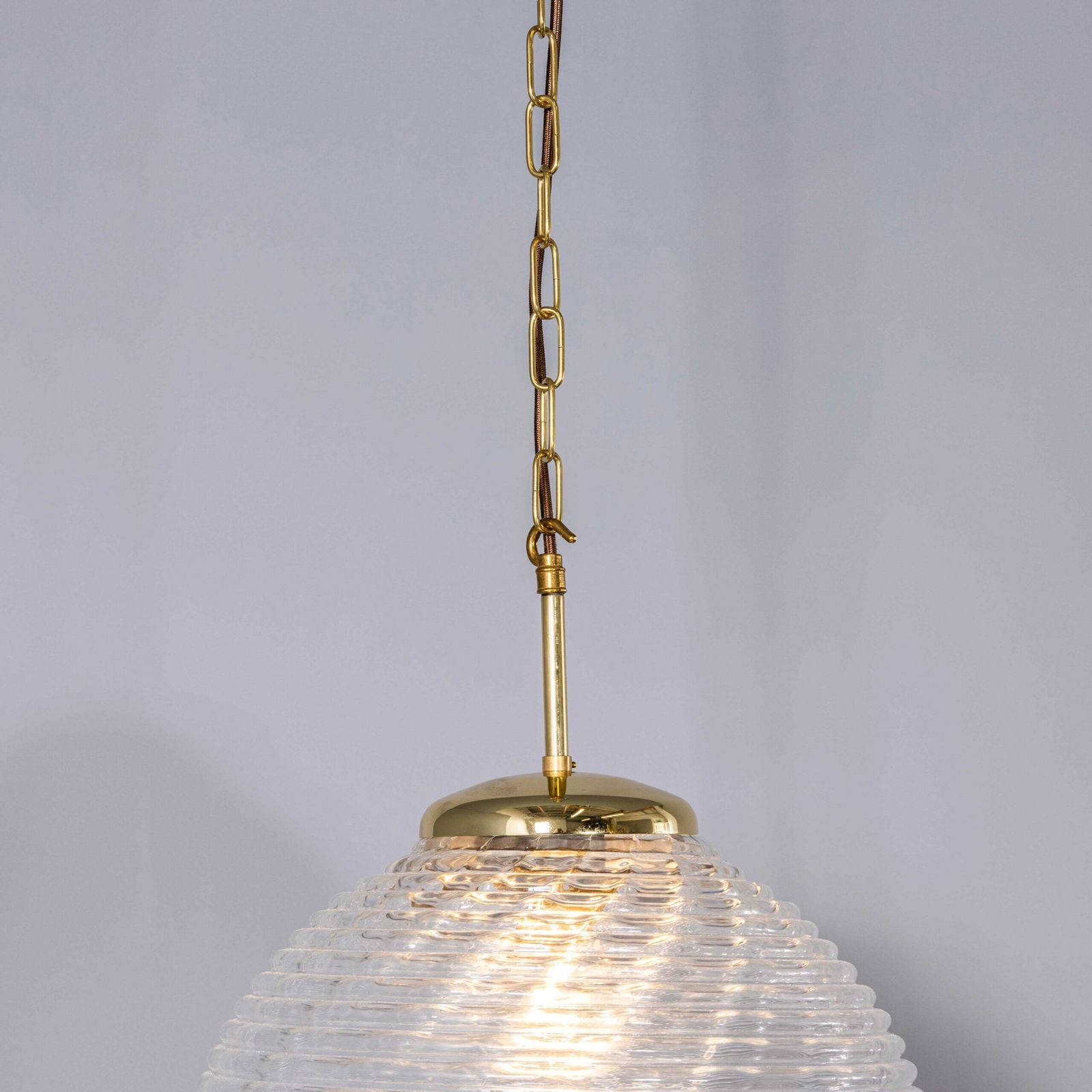 1950’s Original Large Crystal Wave Pendant Globe Lamps – 40cm photo vinterior