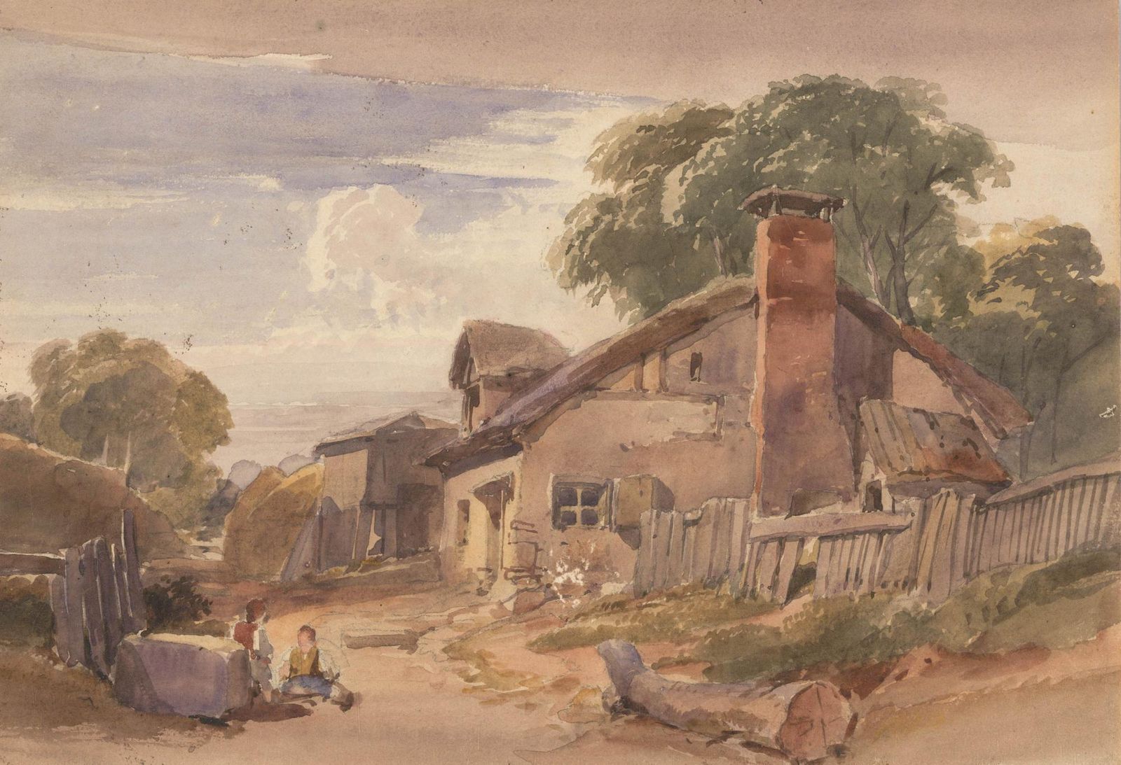 Early 20th Century Watercolour In The Farmyard photo furniture