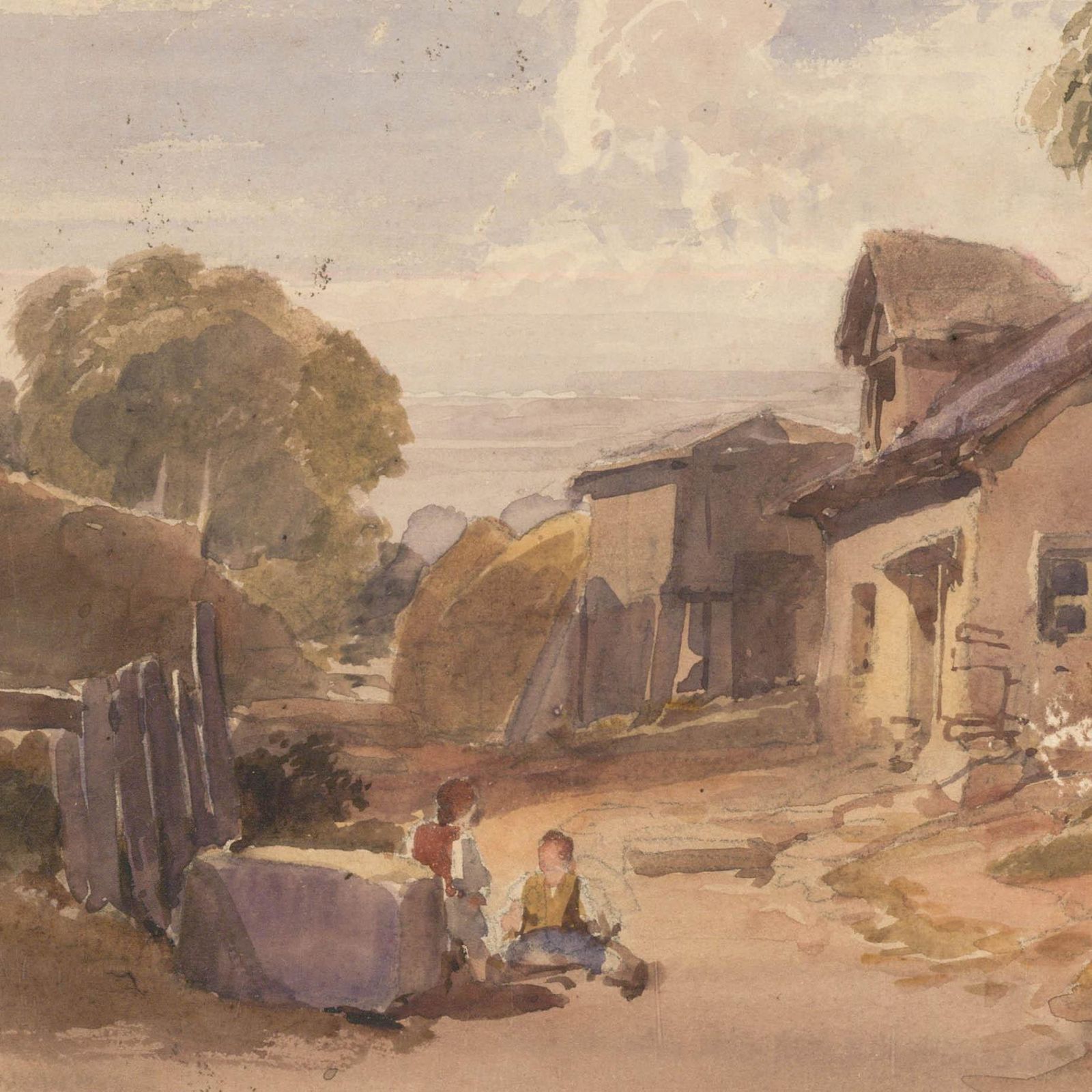 Early 20th Century Watercolour In The Farmyard photo for sale
