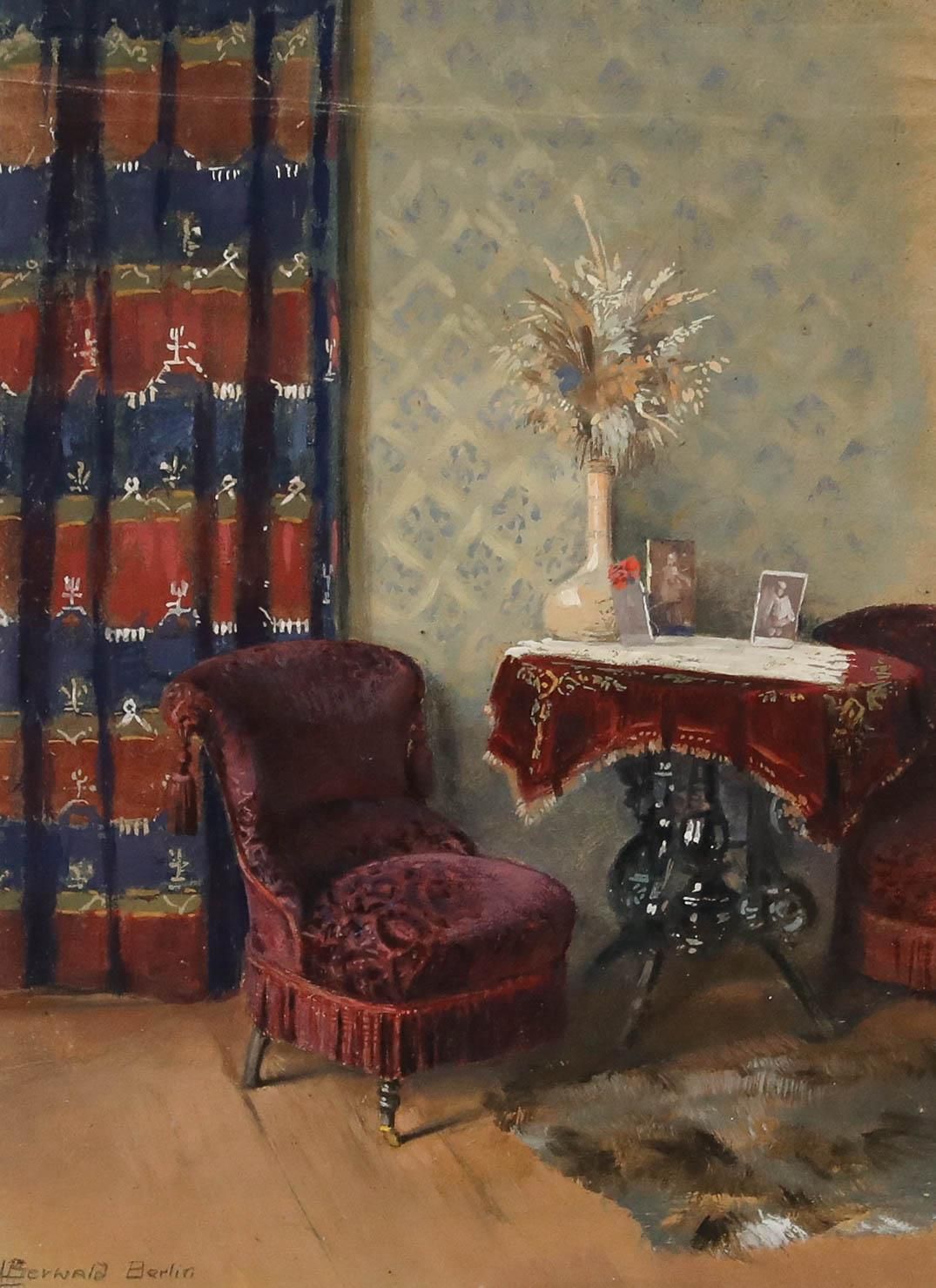 Ludwig Berwald (1865 1943) Early 20th Century Watercolour, A Quiet Corner photo furniture