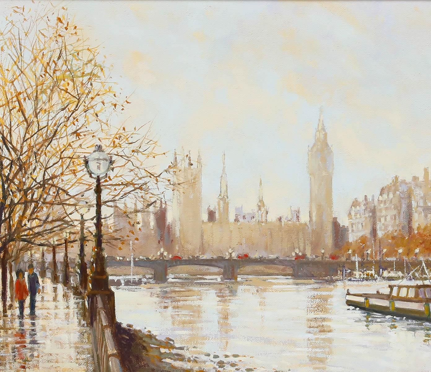 Robert Crisp Framed Contemporary Oil, Westminster From The Embankment photo furniture