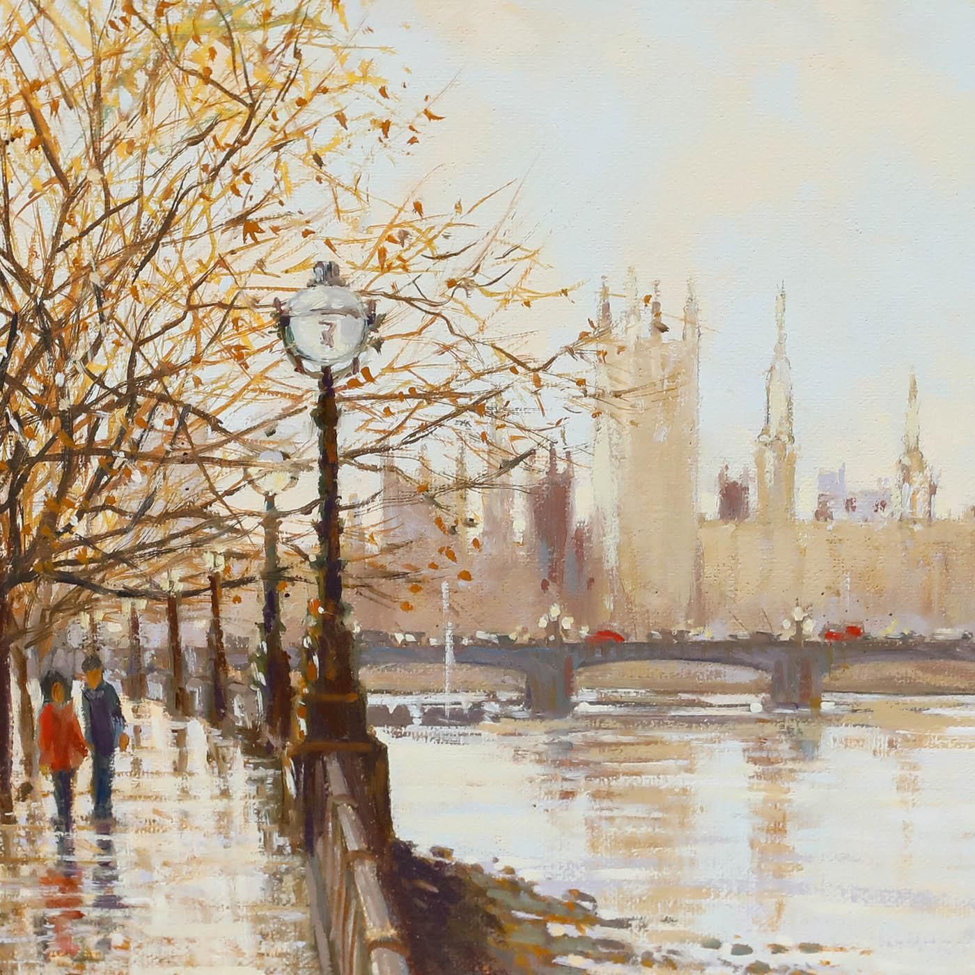 Robert Crisp Framed Contemporary Oil, Westminster From The Embankment photo Art
