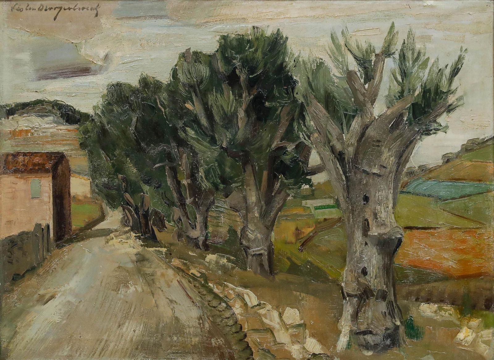 Léo Van Droogenbroek (1905 1995) 1946 Oil, Road And Olive Trees photo furniture