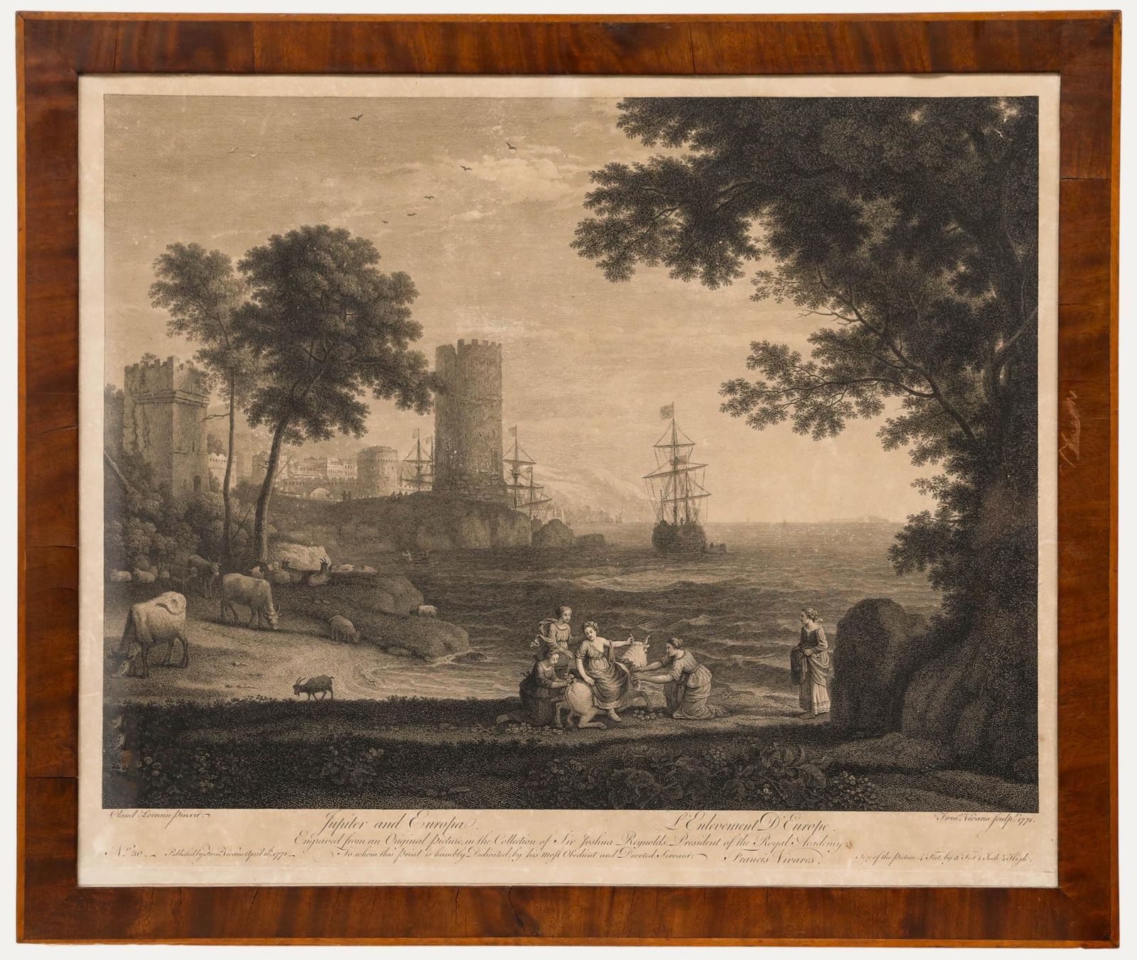 Francois Vivares After Claude Lorrain 1771 Engraving, The Abduction Of Europe