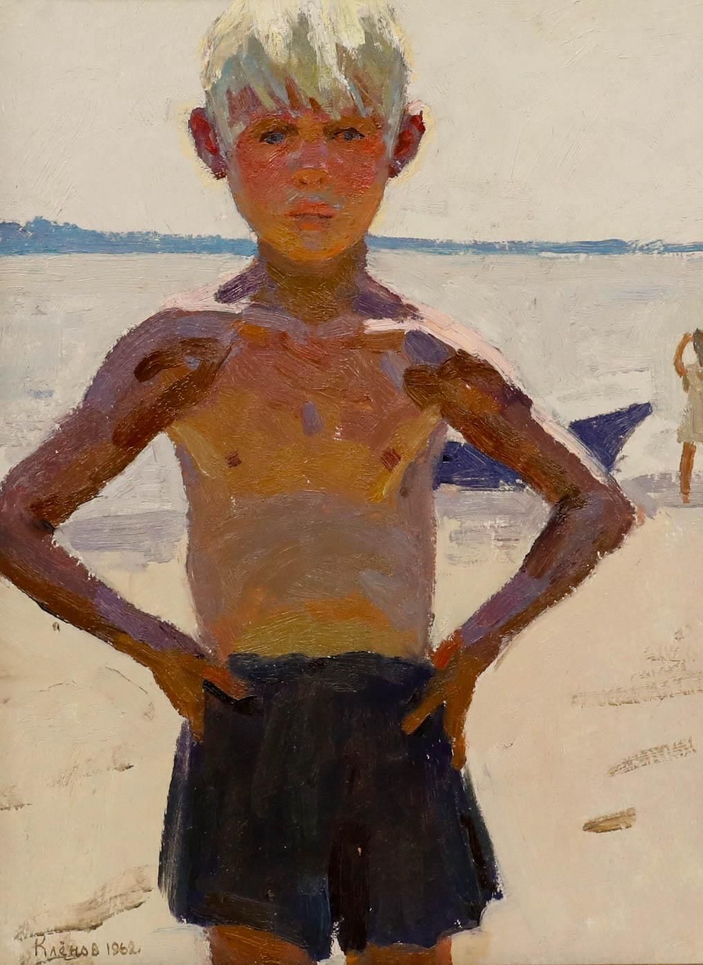 Vladimir Mikhailovich Klenov (1932 2009) Framed 1962 Oil, Petya At The Beach photo furniture