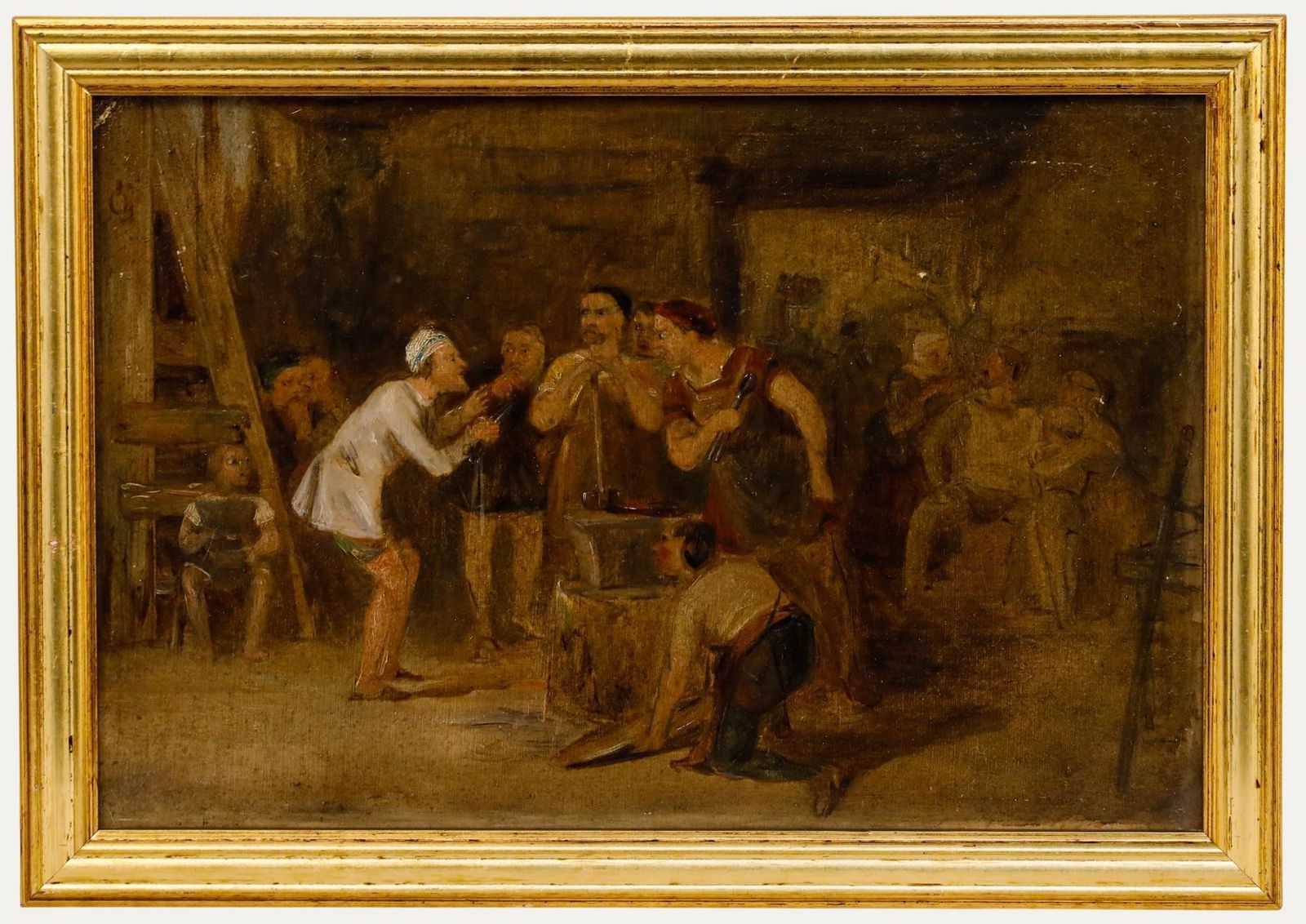 Attrib. Thomas Webster Oil, A Barber Telling News Of Arthur's Death