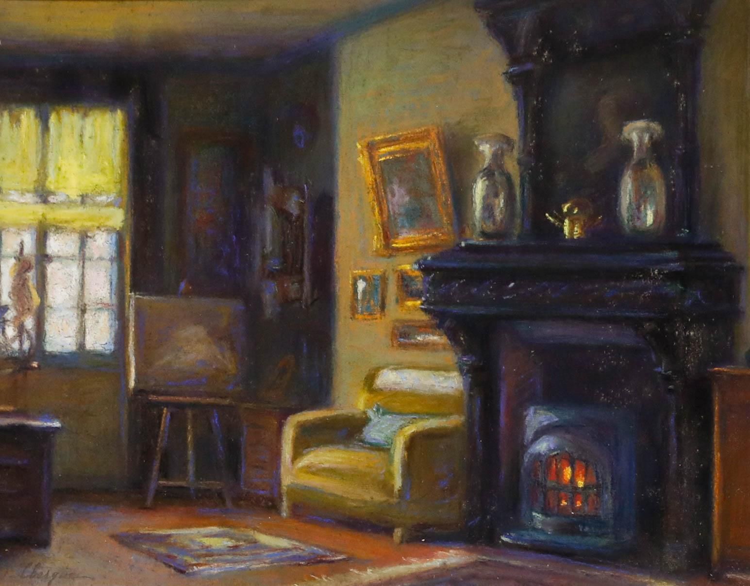 T. Clesque Framed Mid 20th Century Pastel, The Artist's Living Room photo furniture