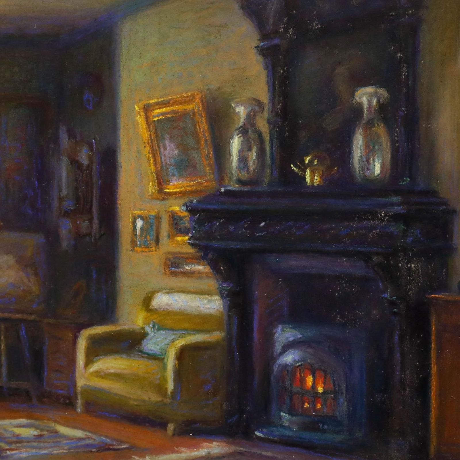 T. Clesque Framed Mid 20th Century Pastel, The Artist's Living Room photo Art